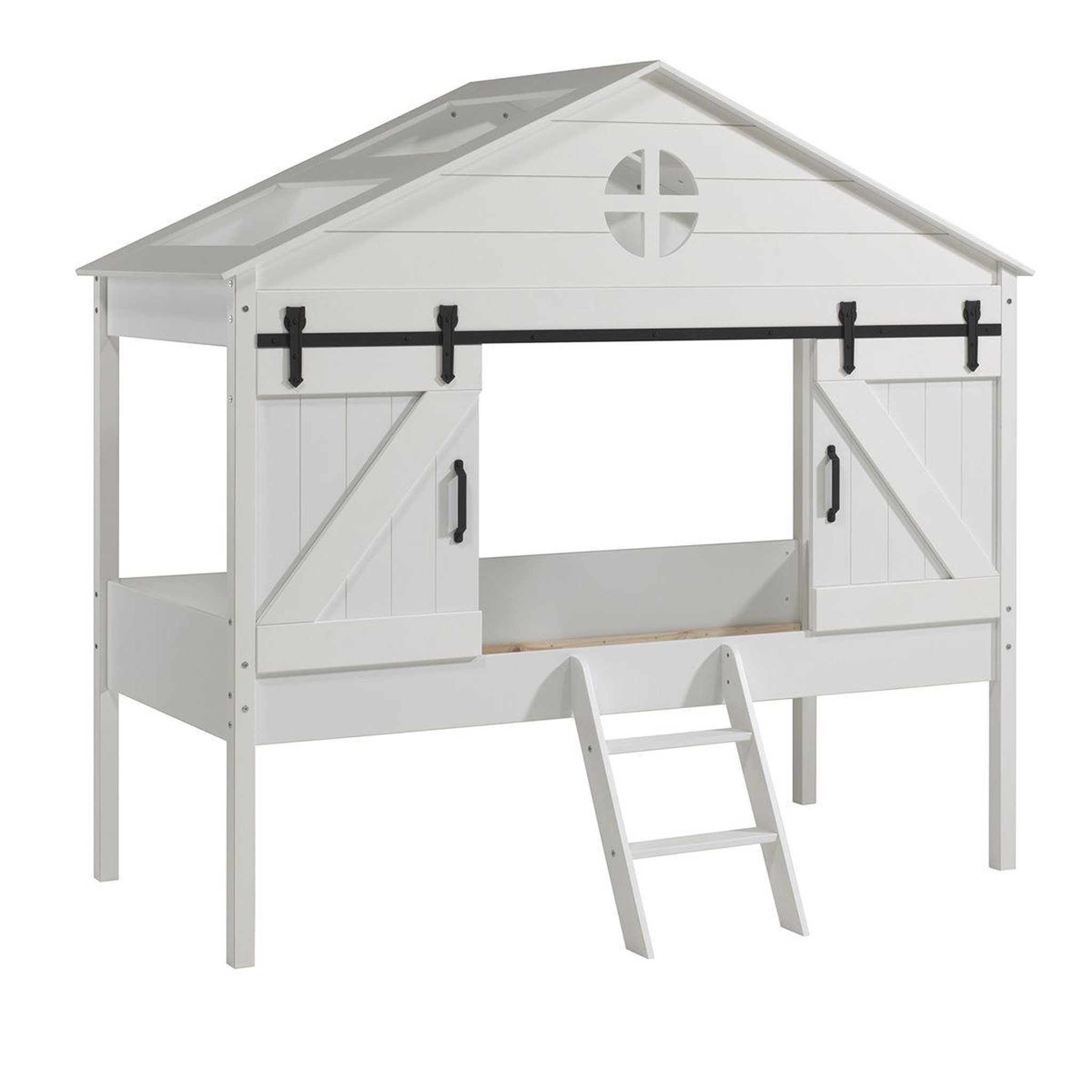 Voir la diapositive 1 : Paris Prix Lit cabane enfant  barnie  90x200cm blanc