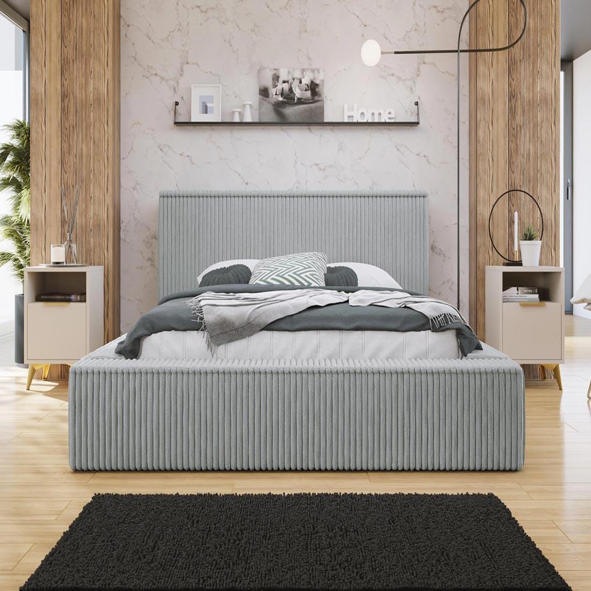 Voir la diapositive 1 : BEST MOBILIER Swan - lit coffre - 180x200 cm - sommier inclus - en velours côtelé grosses côtes