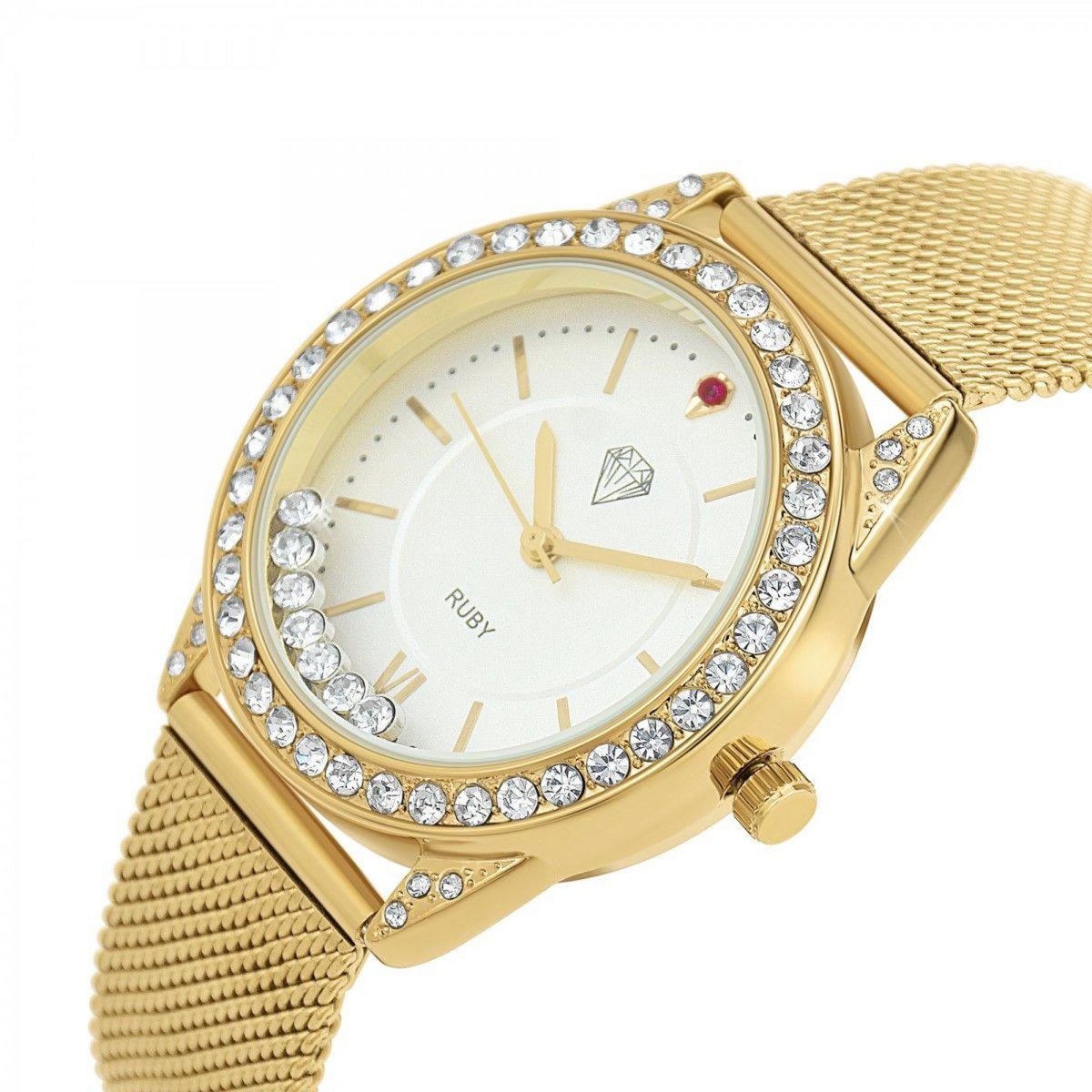 SC CRYSTAL Montre Elly élégante ornée d'un rubis et de cristaux scintillants par SC Crystal