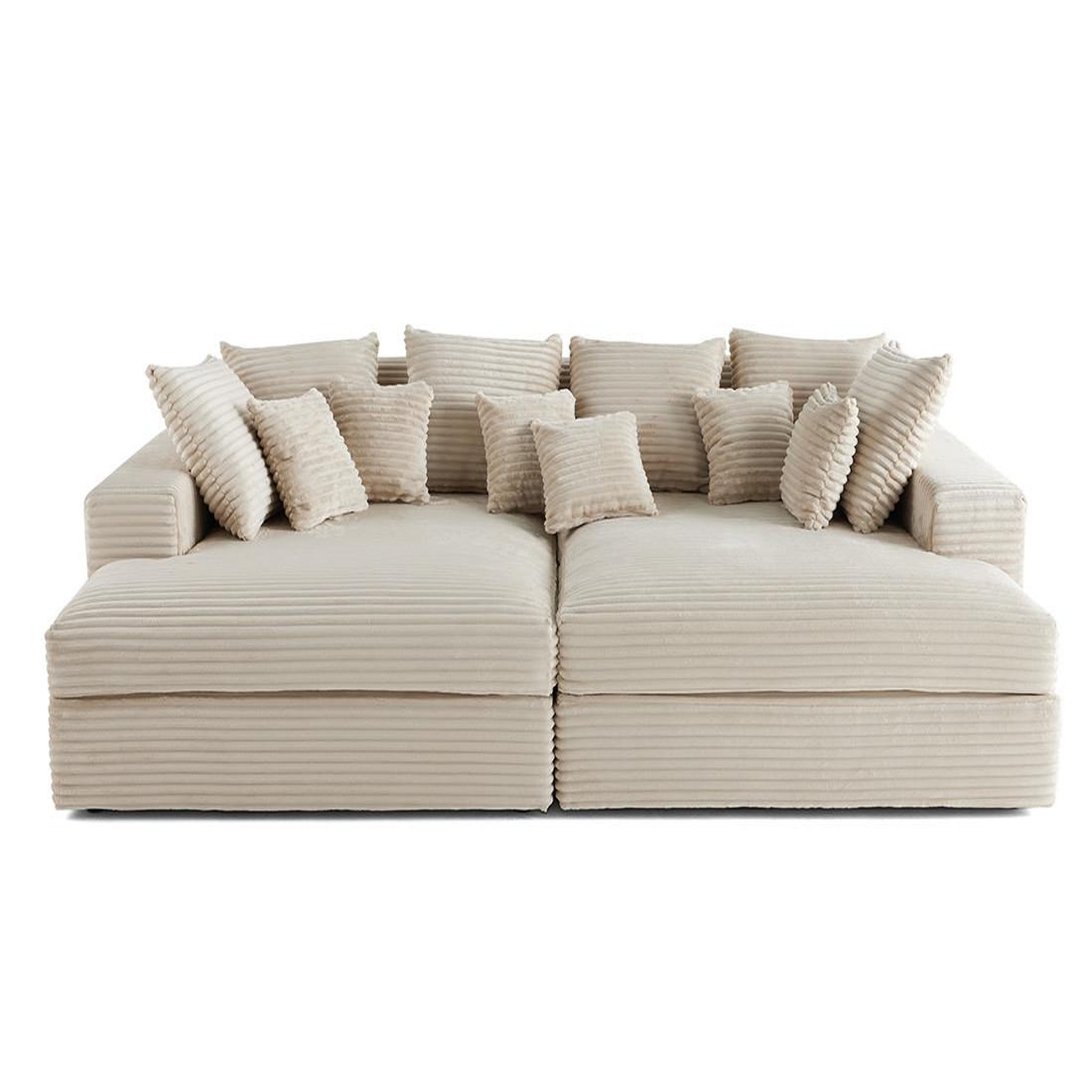 BEST MOBILIER Collins - canapé droit 4 places avec double méridienne - assise profonde - velours côtelé grosses côtes. Coloris disponibles : Bleu, Gris, Vert, Noir, Orange, Beige