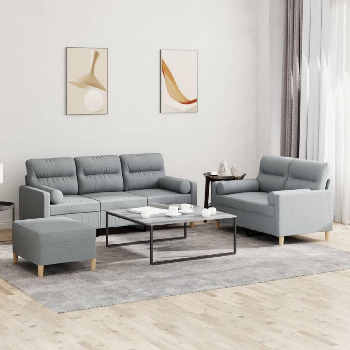 VIDAXL Ensemble de canapes 3 pcs coussins gris clair tissu