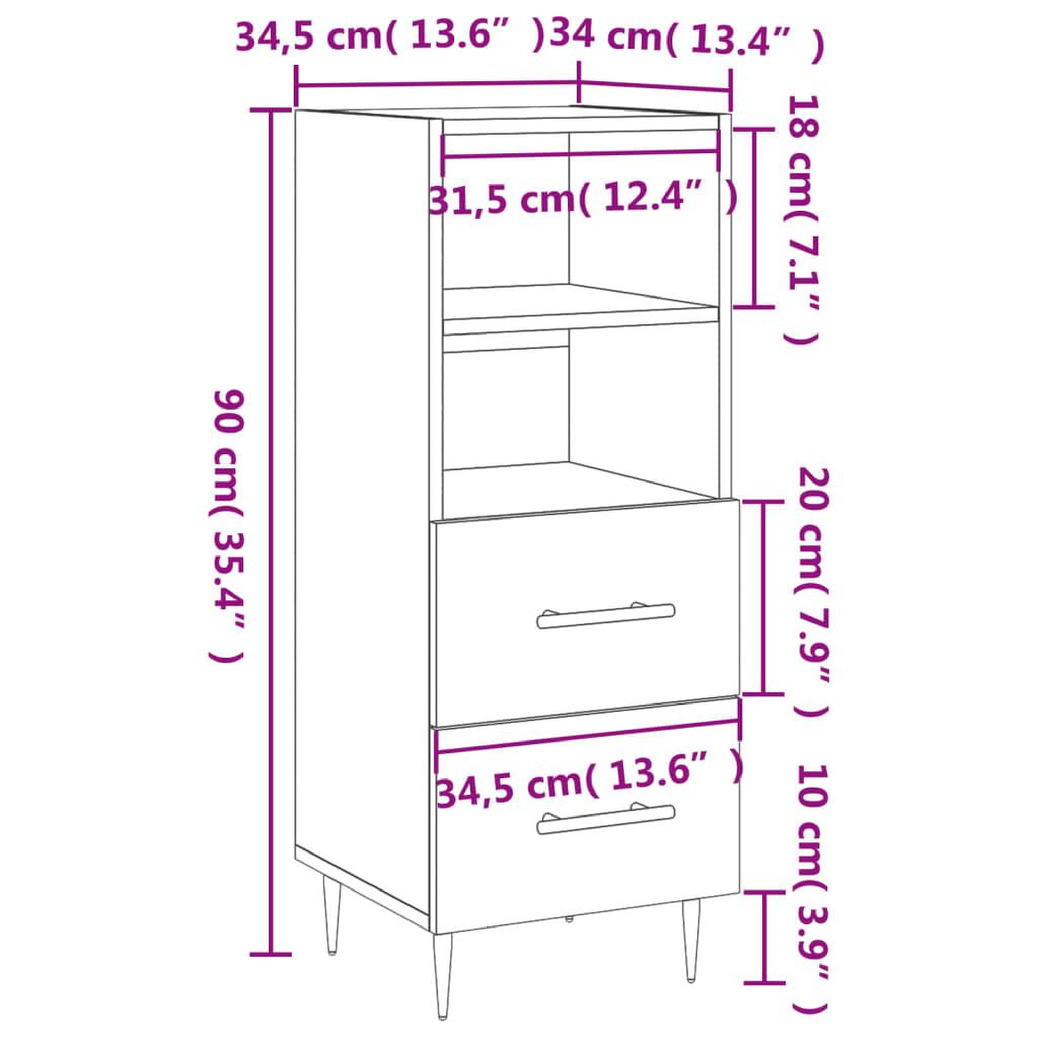 Voir la diapositive 6 : VIDAXL Buffet Blanc brillant 34,5x34x90 cm Bois d'ingenierie