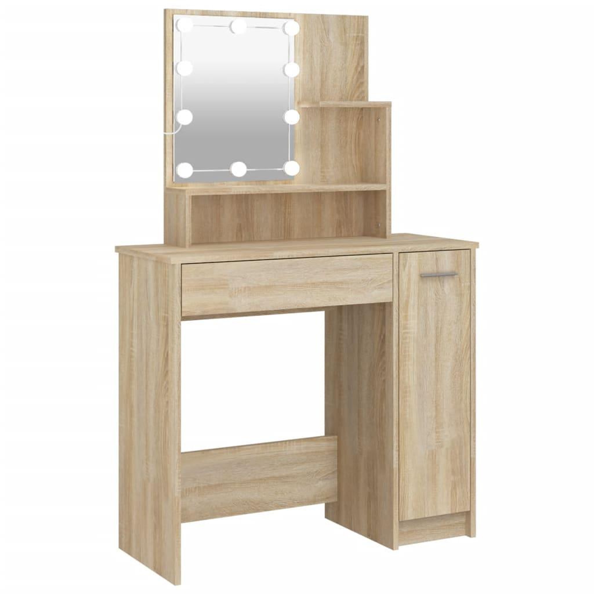 Voir la diapositive 2 : VIDAXL Coiffeuse avec LED chene sonoma 86,5x35x136 cm