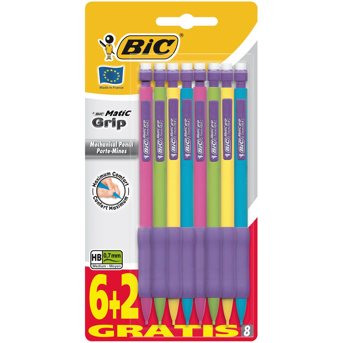 BIC Porte-mines 0,7 mm HB MATIC FUN COMFORT (lot de 8)
