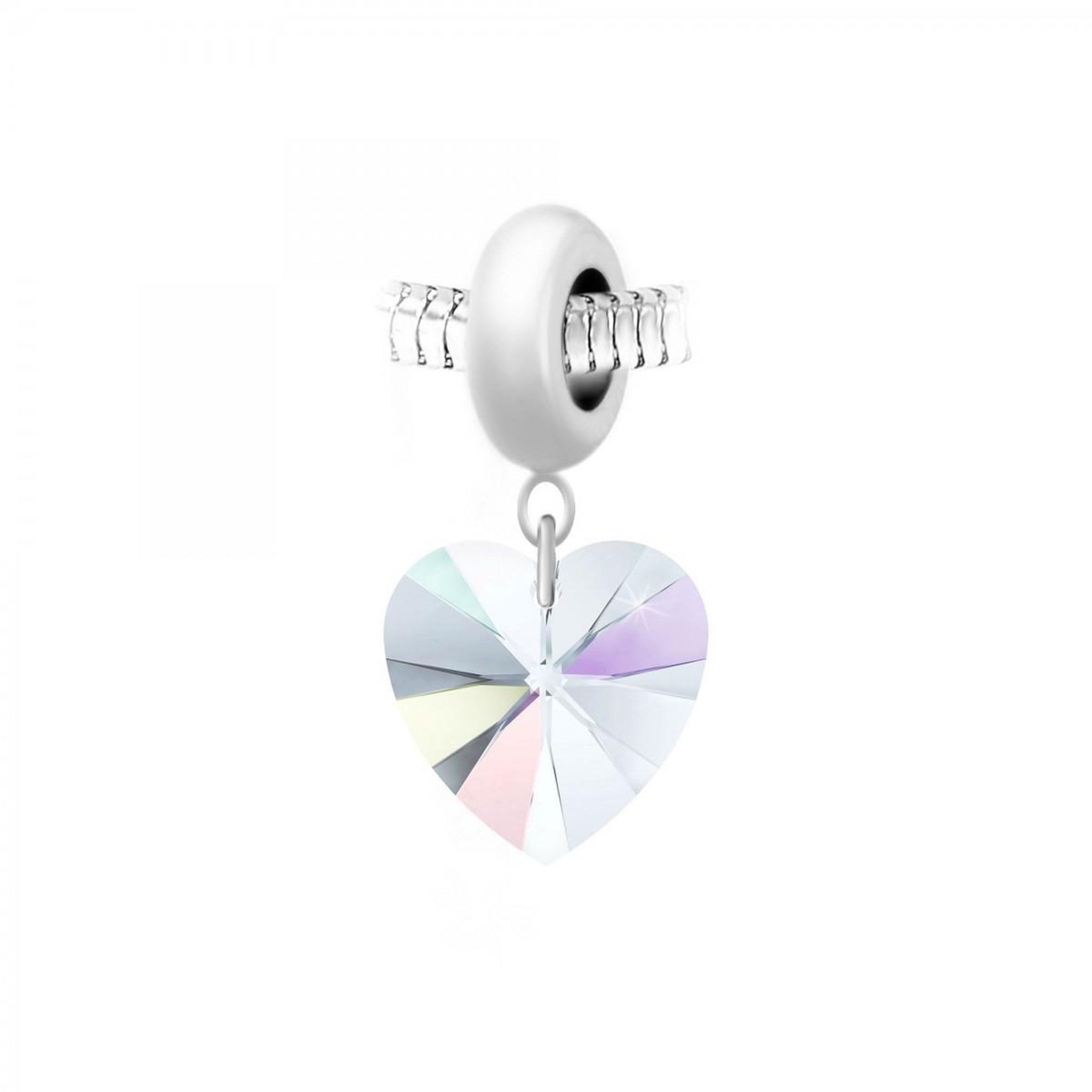 SC CRYSTAL Charm perle en acier et coeur SC Crystal orné de Cristaux scintillants