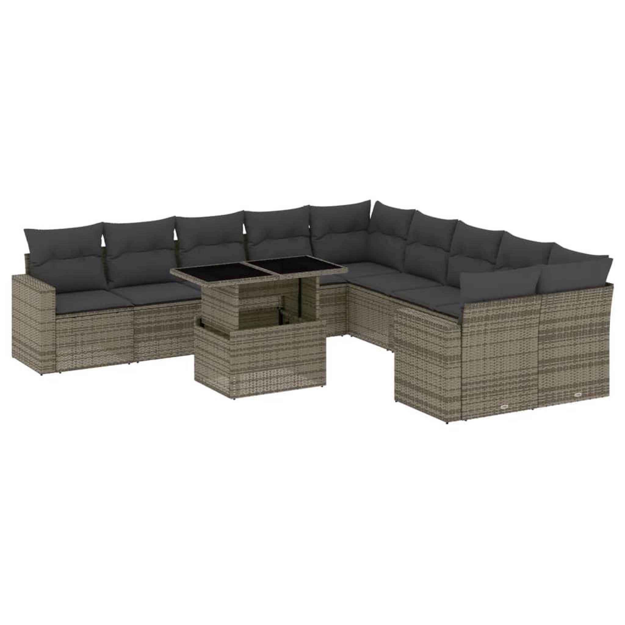 Voir la diapositive 2 : VIDAXL Salon de jardin 11 pcs avec coussins gris resine tressee