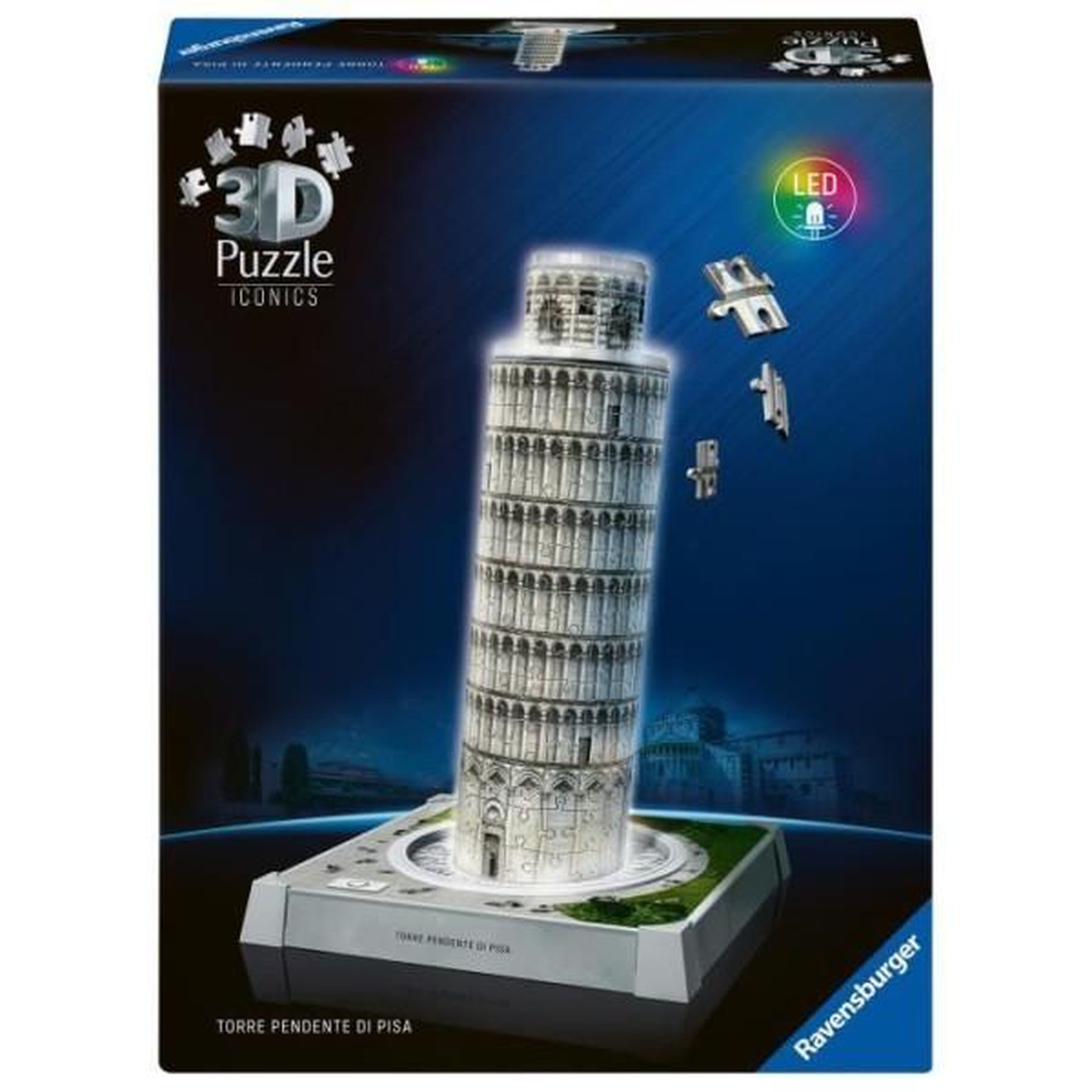 RAVENSBURGER Puzzle 3d iconics - tour de pise illuminée