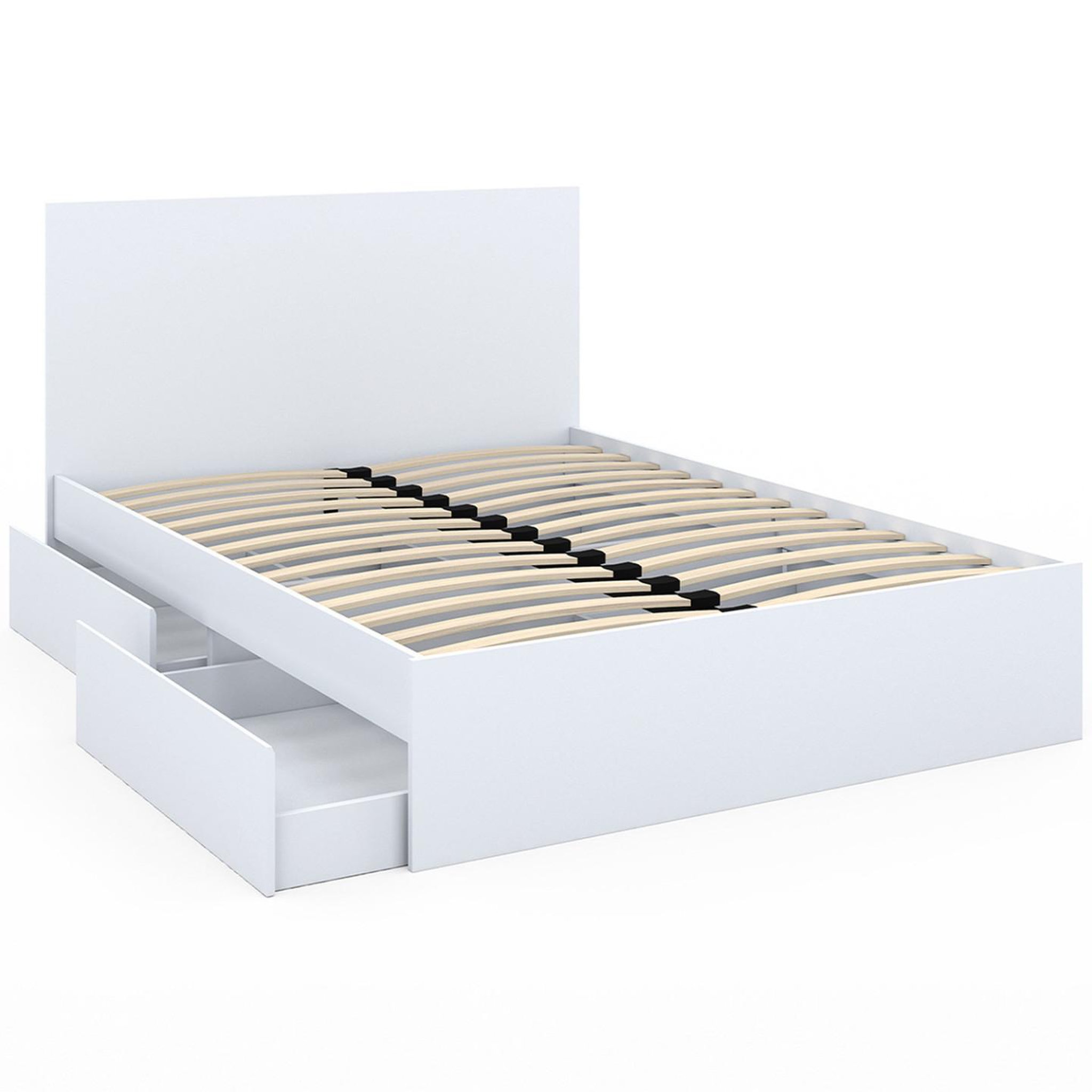 Voir la diapositive 5 : ID MARKET Lit double omaha 4 tiroirs sur roulettes avec tête de lit et sommier 140 x 190 cm blanc