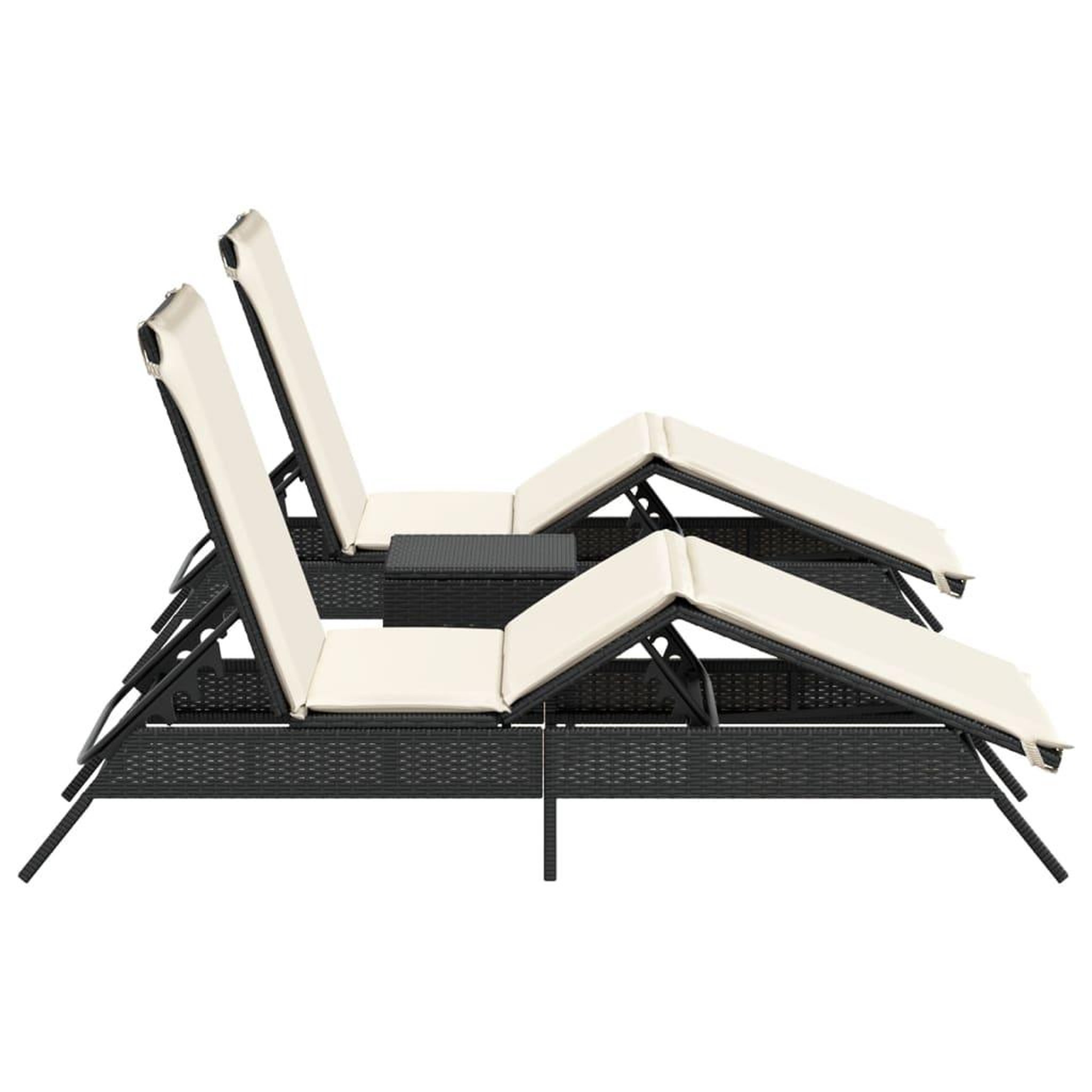 Voir la diapositive 5 : VIDAXL Chaises longues lot de 2 avec table noir resine tressee