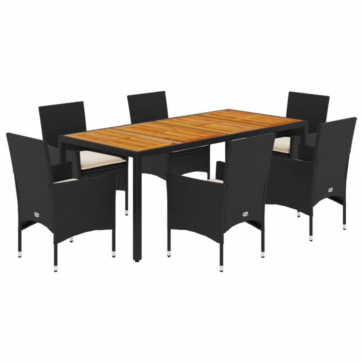 VIDAXL Ensemble a manger de jardin et coussins 7pcs noir rotin acacia