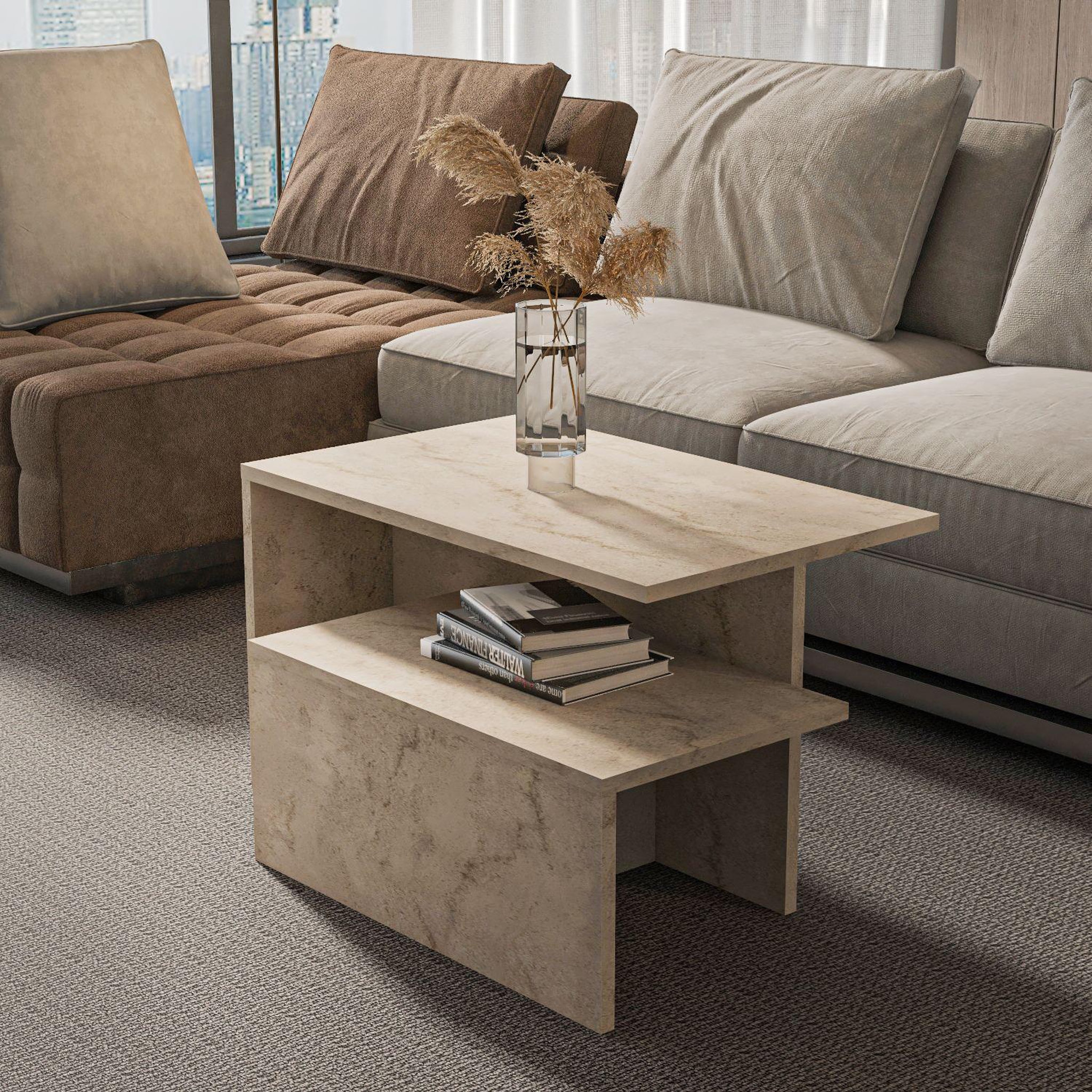Voir la diapositive 3 : Habitat et Jardin Table gigogne (2 pièces) en bois  twins  72 x 45 x 42 cm - travertin