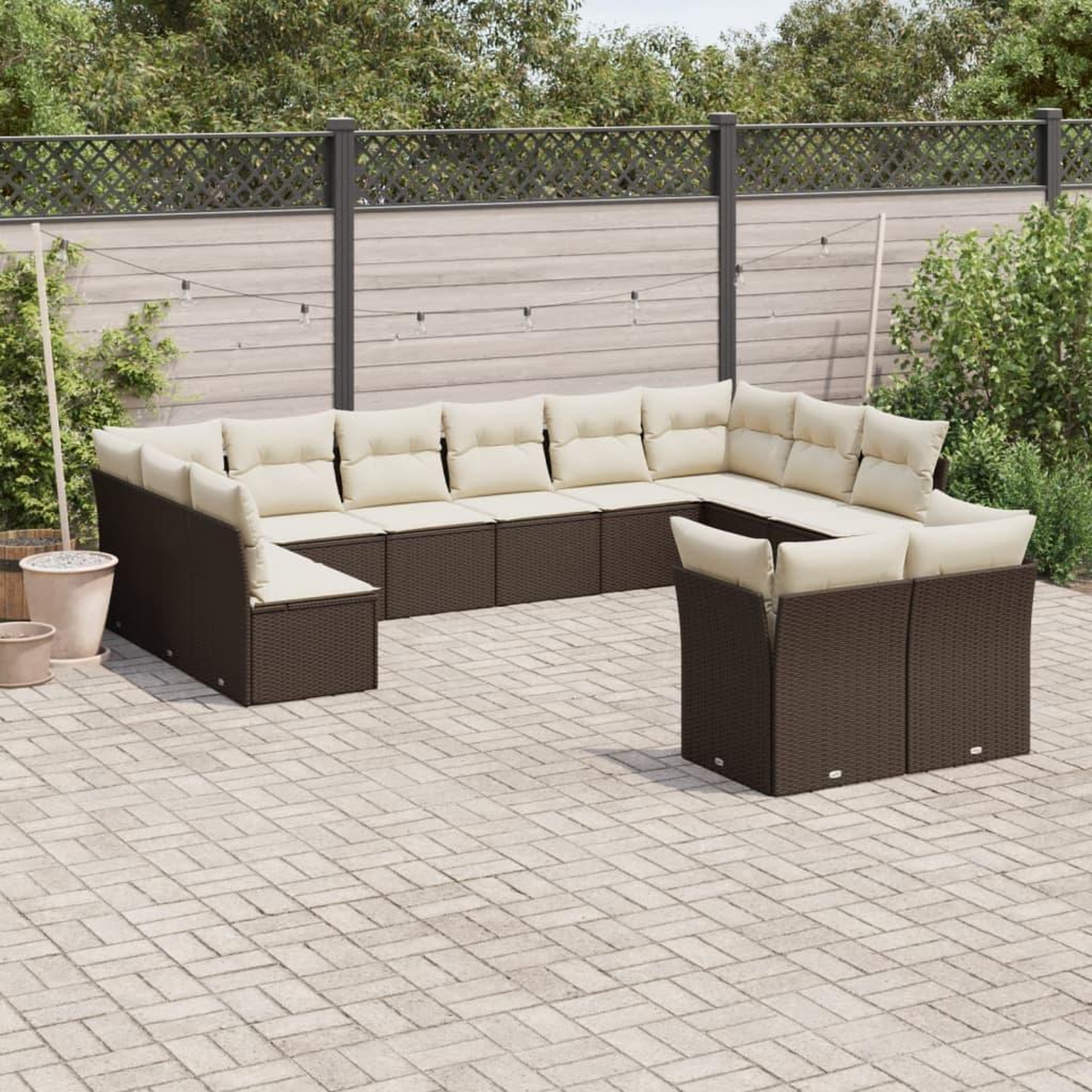 VIDAXL Salon de jardin avec coussins 12 pcs marron resine tressee