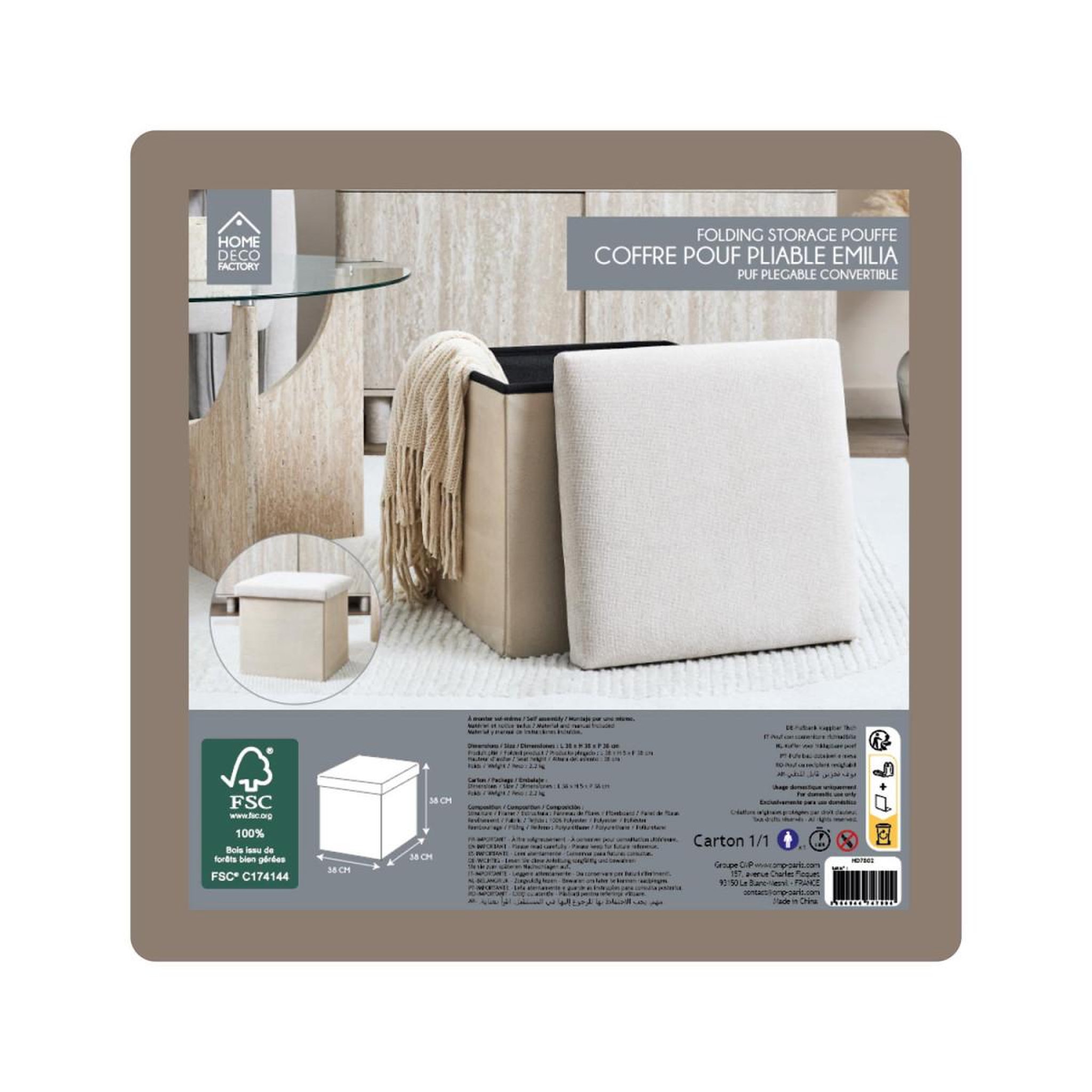 Voir la diapositive 6 : The Home Deco Factory Pouf coffre de rangement  emilia  38cm beige