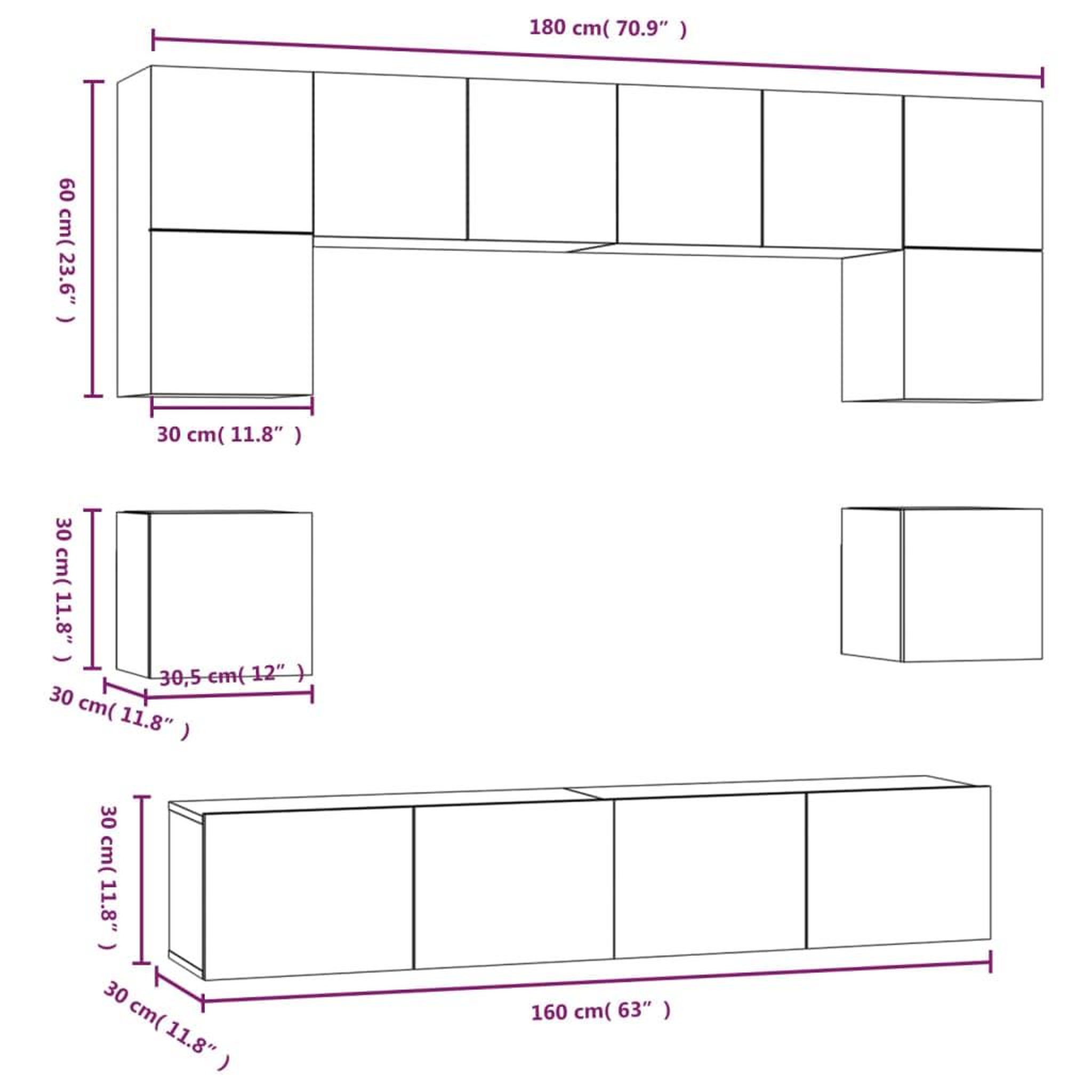 Voir la diapositive 6 : VIDAXL Ensemble de meubles TV 8 pcs Chene fume Bois d'ingenierie