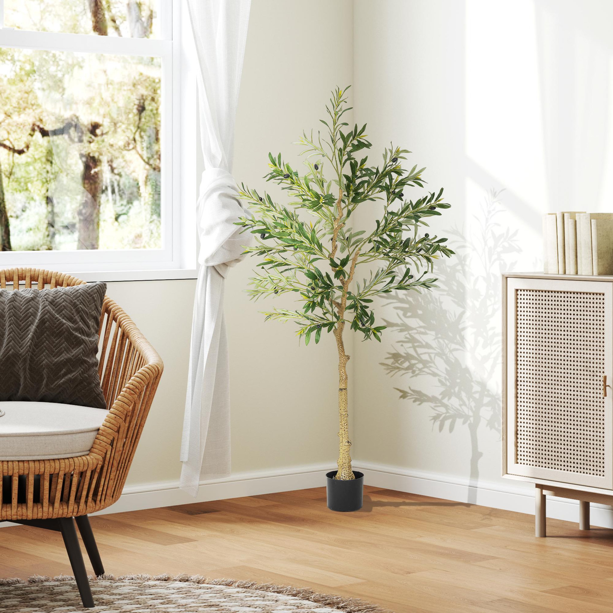Voir la diapositive 2 : HOMCOM Olivier artificiel 150 cm plante artificielle intérieur en pot avec des feuilles et fruits réalistes