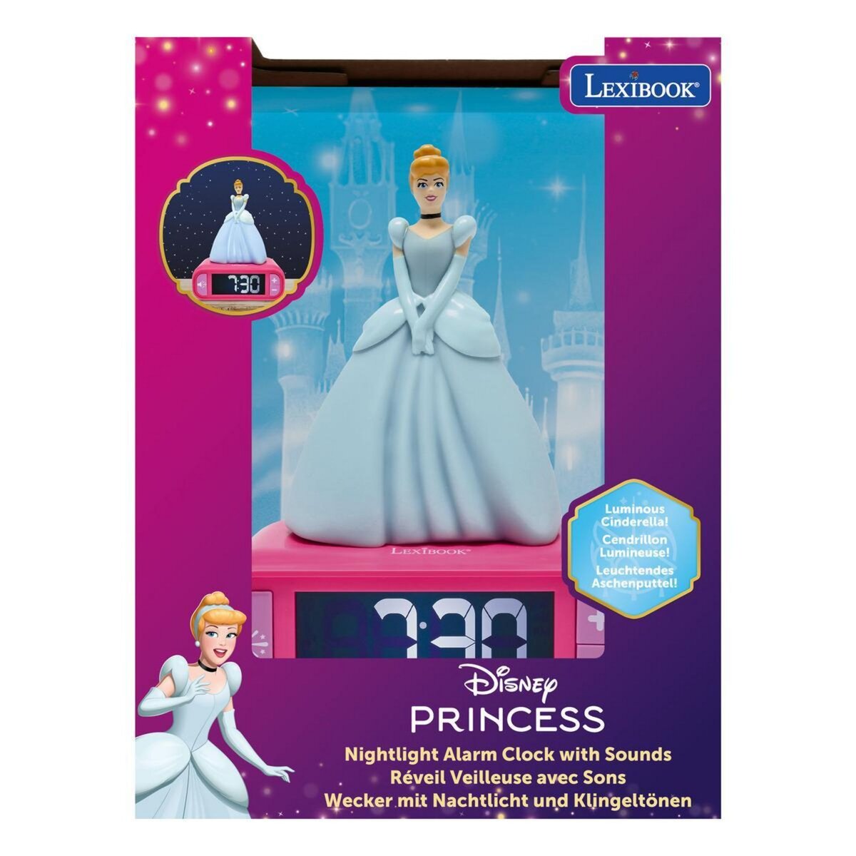 Lexibook Réveil avec veilleuse Disney Princesses Cendrillon 3D