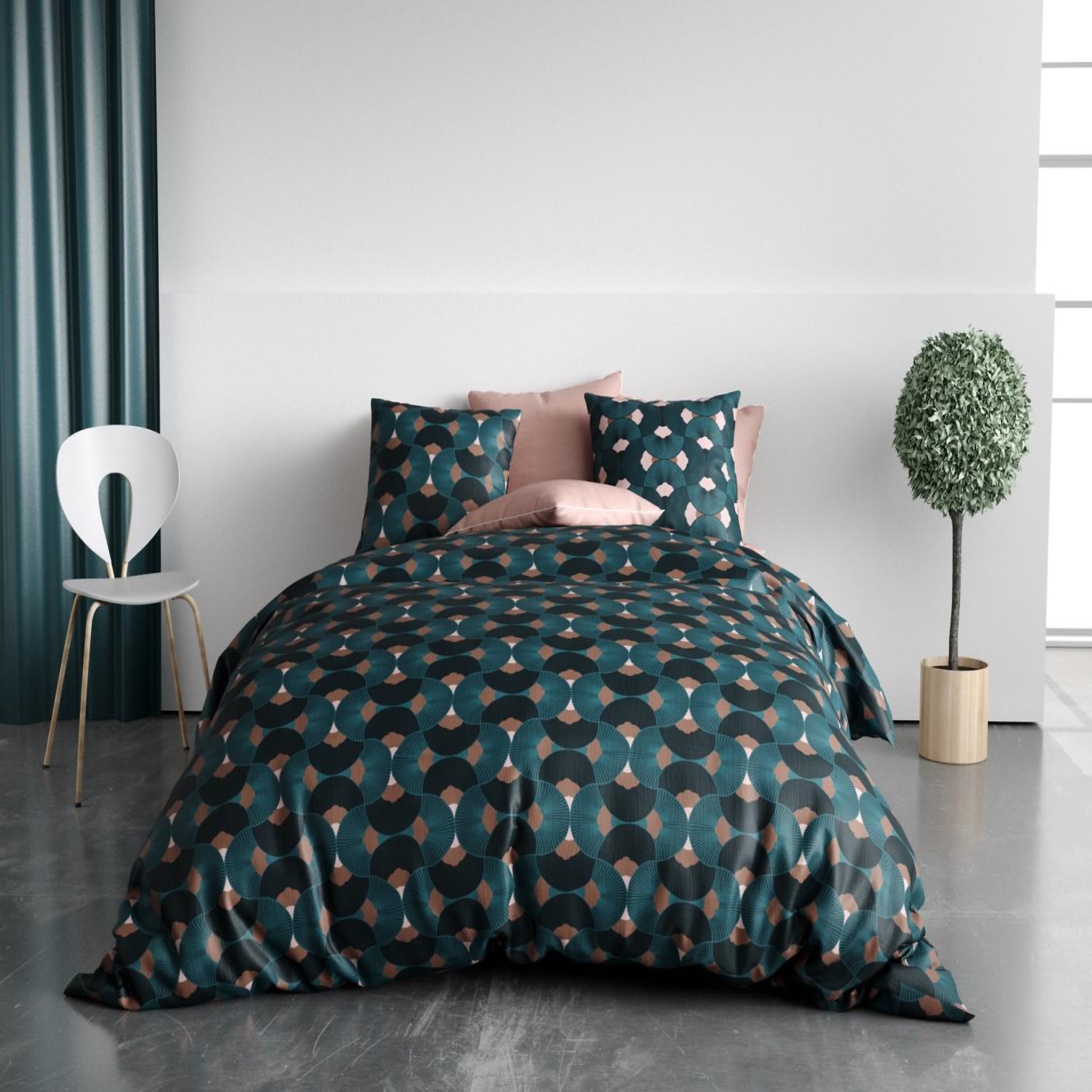 ATELIER DU COTON Parure housse de couette 100% coton 57 fils greek. Coloris disponibles : Vert