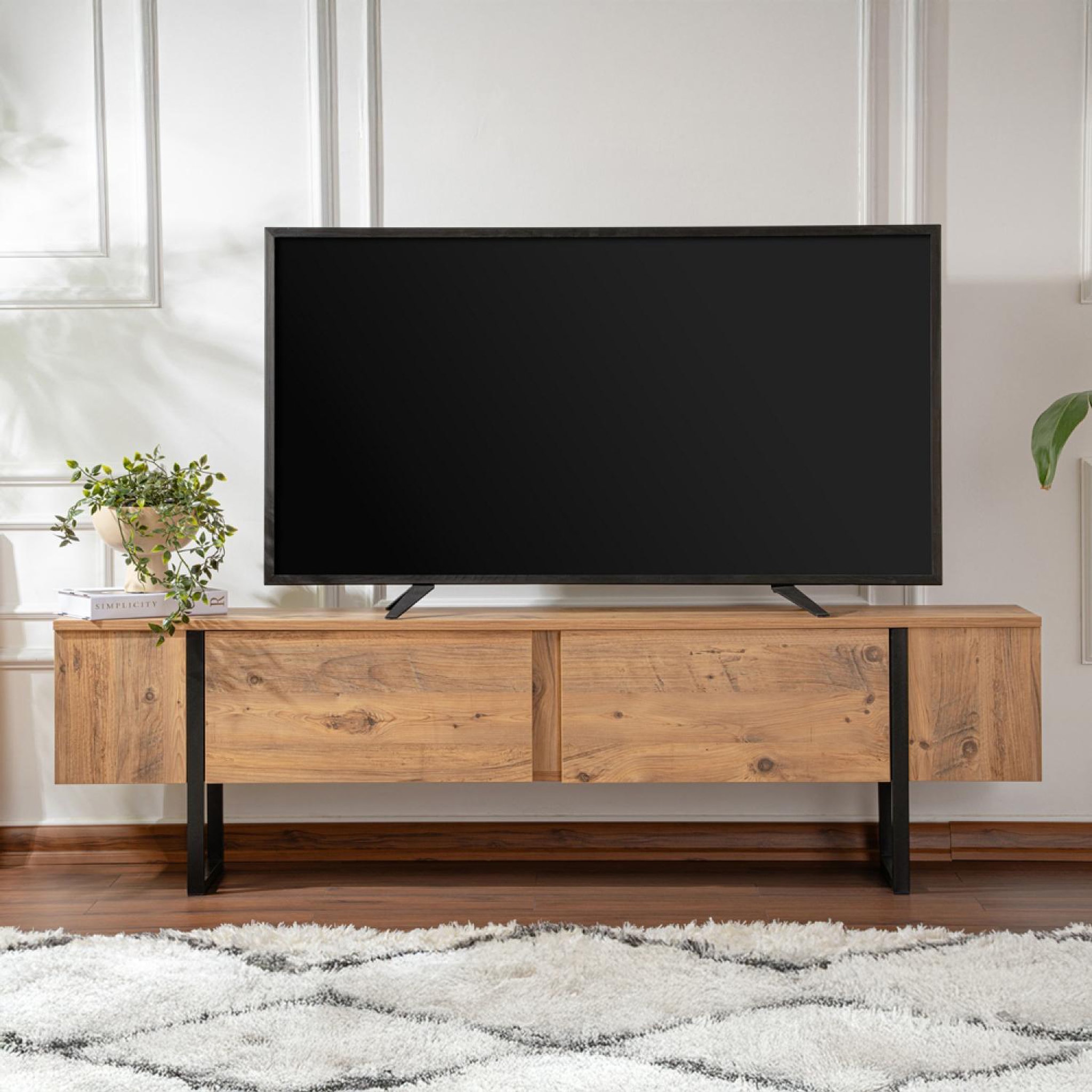 Voir la diapositive 2 : CONCEPT USINE Meuble tv industriel avec placards bois et noir 180cm moov