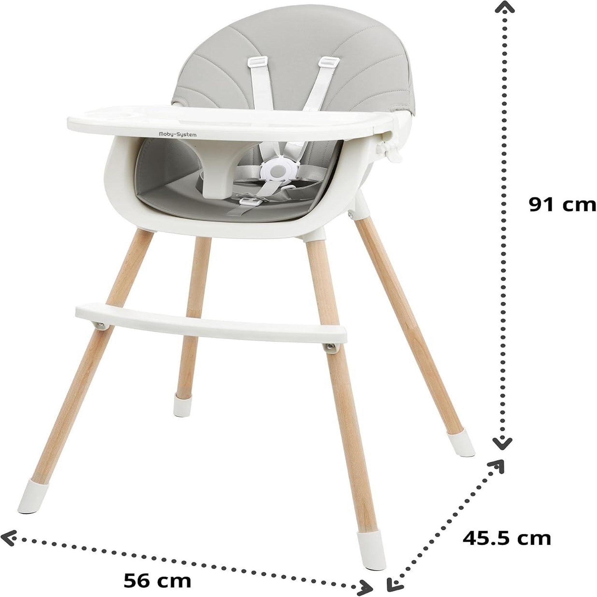 Voir la diapositive 3 : MOBY SYSTEM Chaise Haute Bébé +6 mois Evolutive, Chaise Enfant en Bois, 2 niveaux, poids max 25 Kg avec Plateau