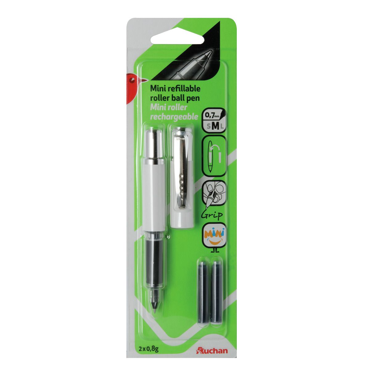 AUCHAN Stylo bille Soft Touch + 2 cartouches - blanc