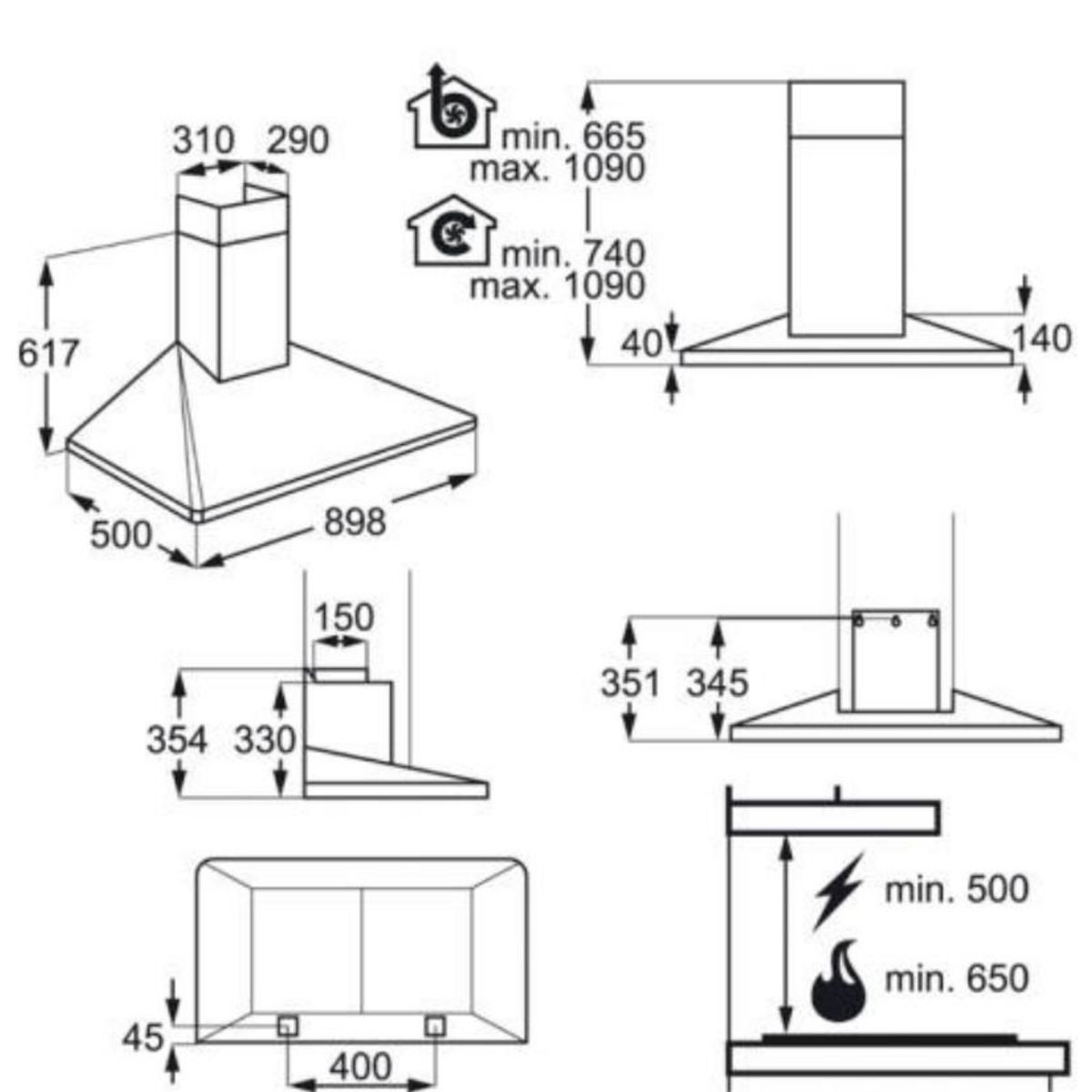 ELECTROLUX Hotte décorative murale 90cm 603m3/h blanc - eff90462ow