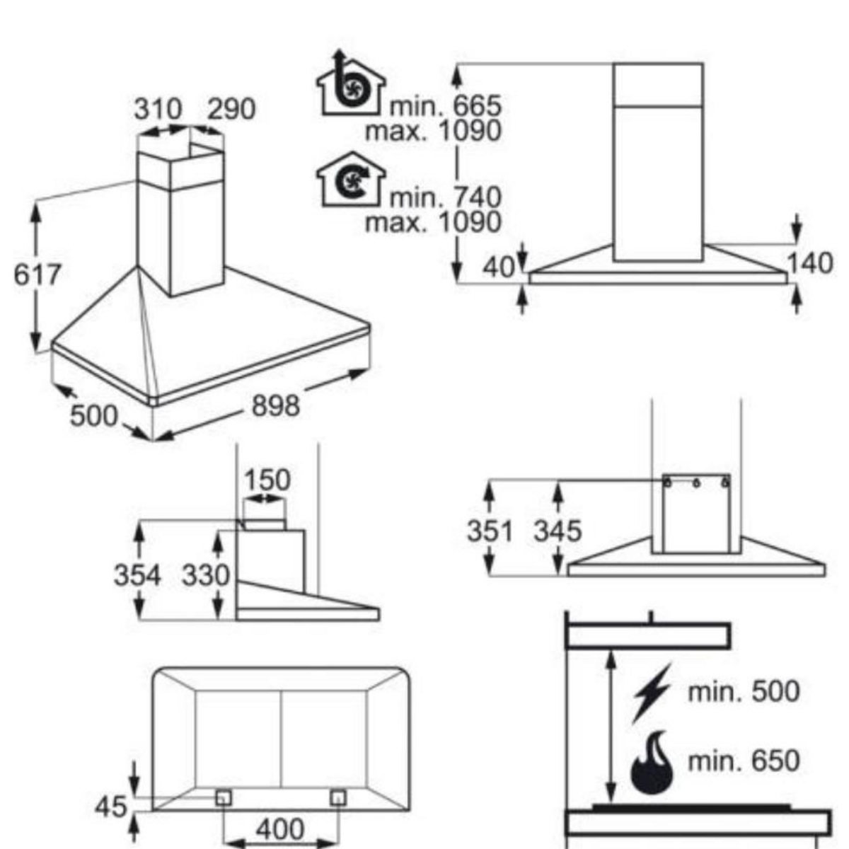 ELECTROLUX Hotte décorative murale 90cm 603m3/h blanc - eff90462ow