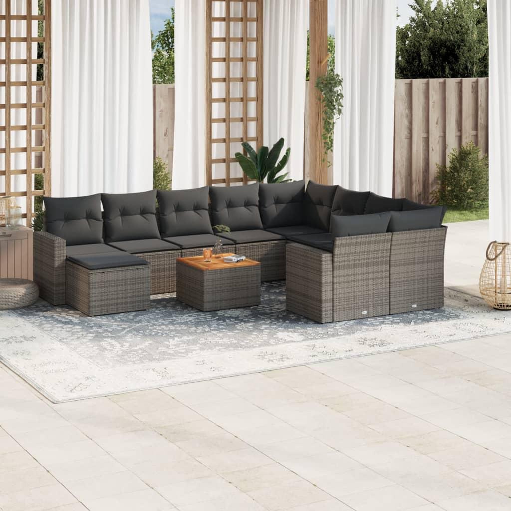 VIDAXL Salon de jardin 11 pcs avec coussins gris resine tressee