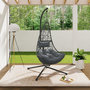 Voir la diapositive 2 : ID MARKET Fauteuil demi-lune suspendu ajouré effet rotin gris avec coussin gris