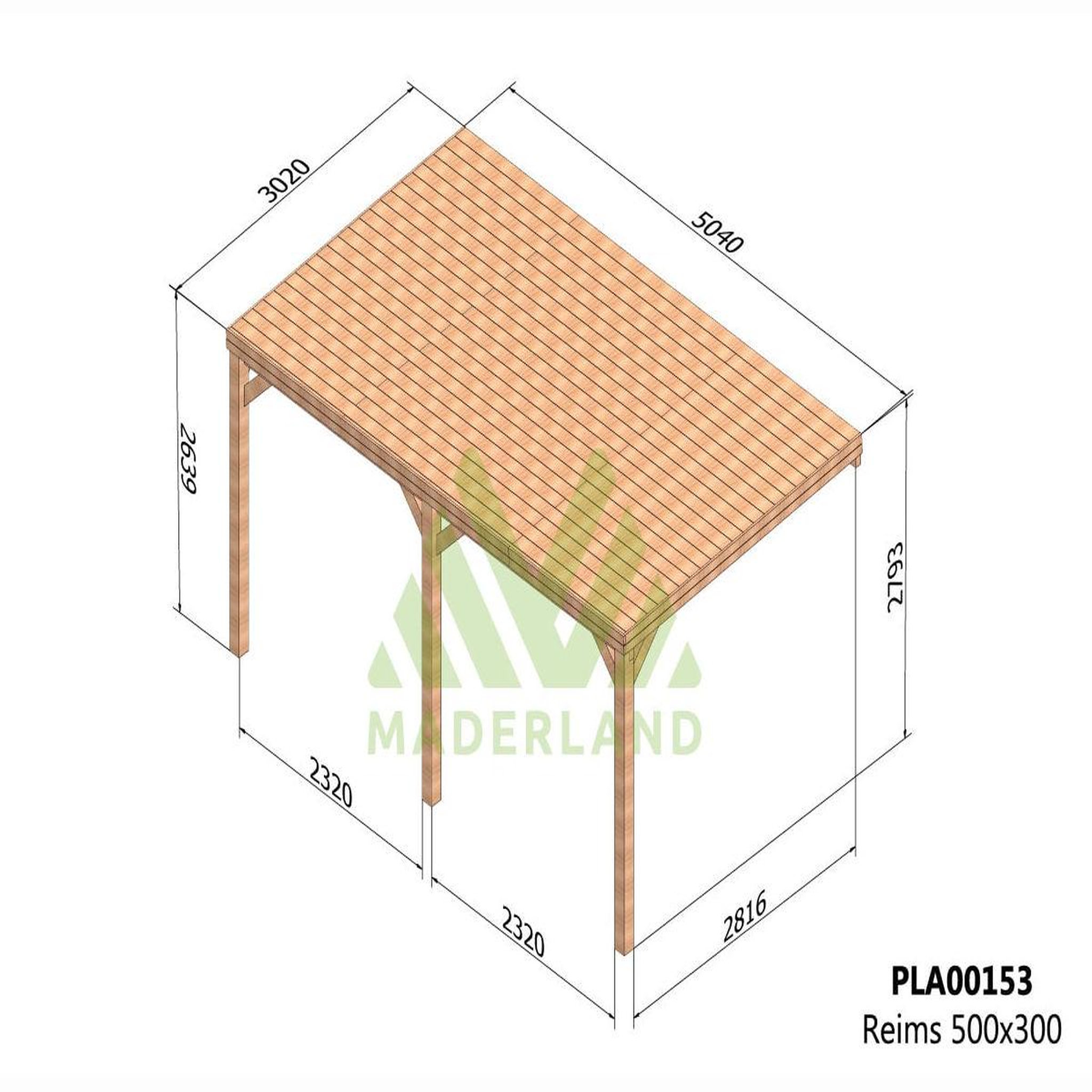 Voir la diapositive 2 : JARDIDECO Pergola adossée en bois reims 500 x 300 cm - maderland