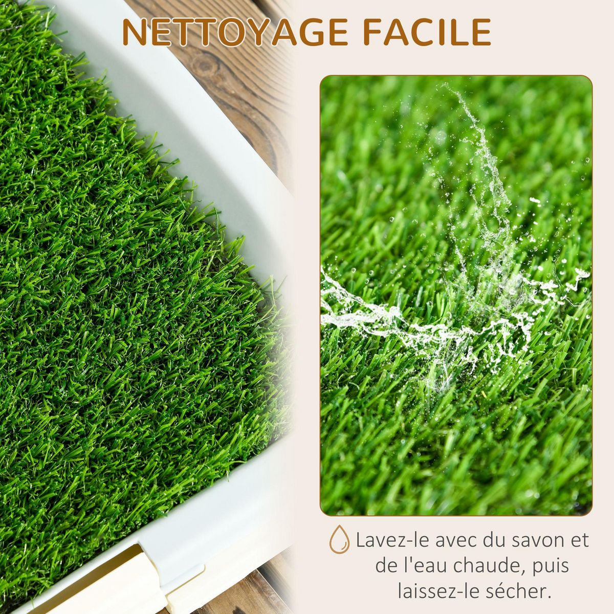 PAWHUT Litière gazon synthétique chien toilette portable à pelouse tiroir à déjection crème bleu gris