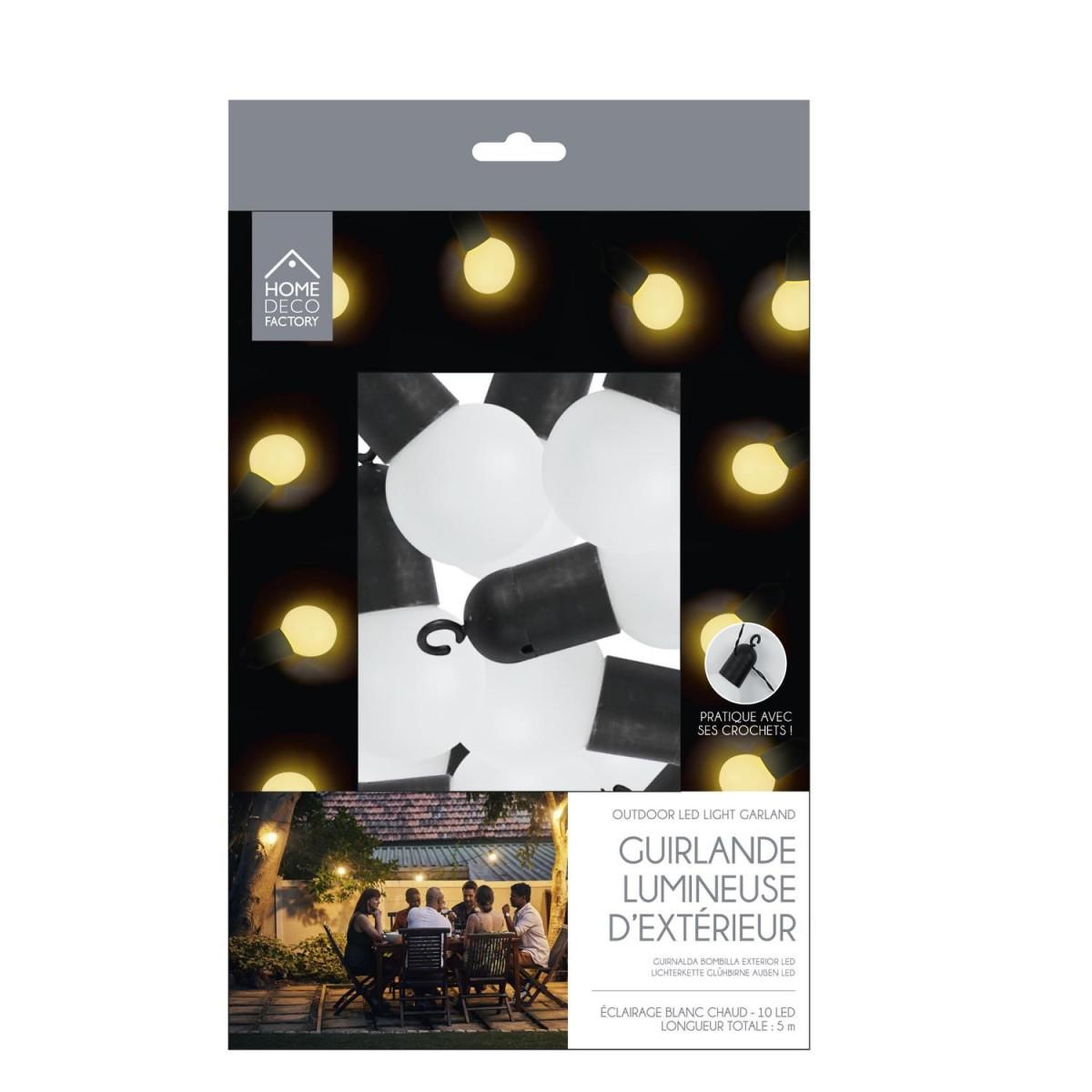 Voir la diapositive 2 : The Home Deco Factory Guirlande lumineuse extérieur  ampoule  5m noir
