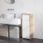 Voir la diapositive 2 : KLEANKIN Meuble colonne bas salle de bain style cosy dim. 32L x 30l x 90H cm porte étagère tiroir MDF blanc aspect chêne clair