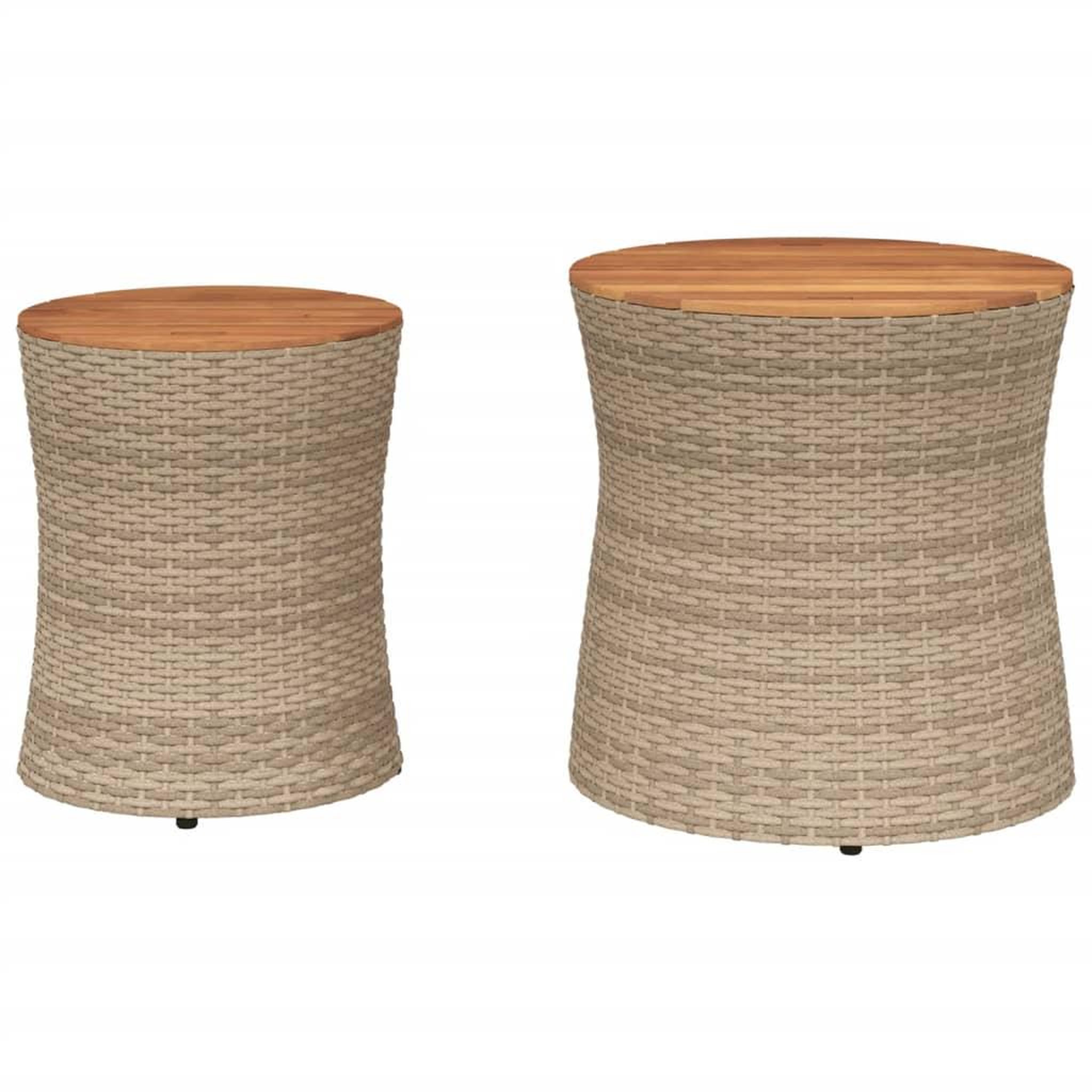 Voir la diapositive 4 : VIDAXL Tables d'appoint de jardin 2pcs dessus en bois beige poly rotin