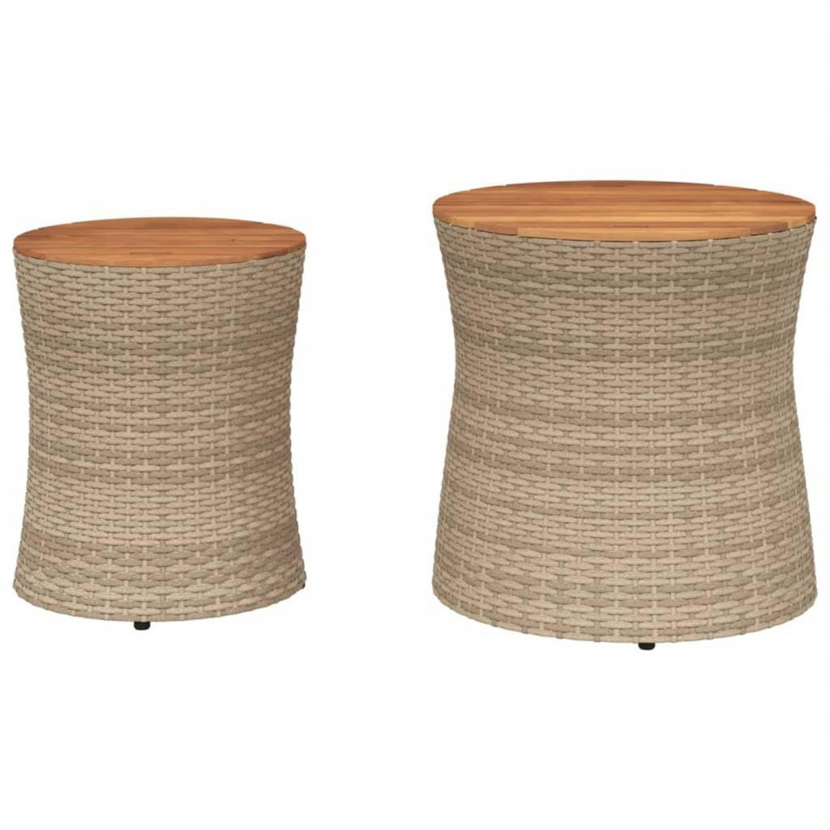 VIDAXL Tables d'appoint de jardin 2pcs dessus en bois beige poly rotin