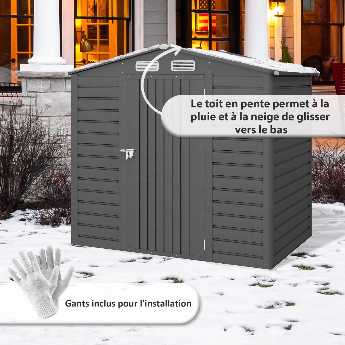 OUTSUNNY Abri de jardin cabanon dim. 190L x 131l x 188H cm porte verrouillable ventilations tôle acier ondulé gris