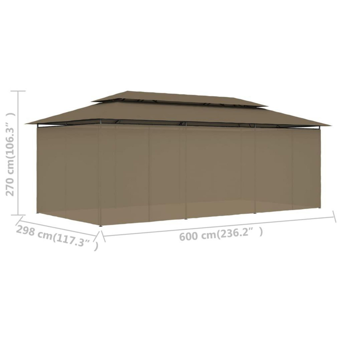 VIDAXL Belvedere avec rideaux 600x298x270 cm Taupe 180 g/m^2