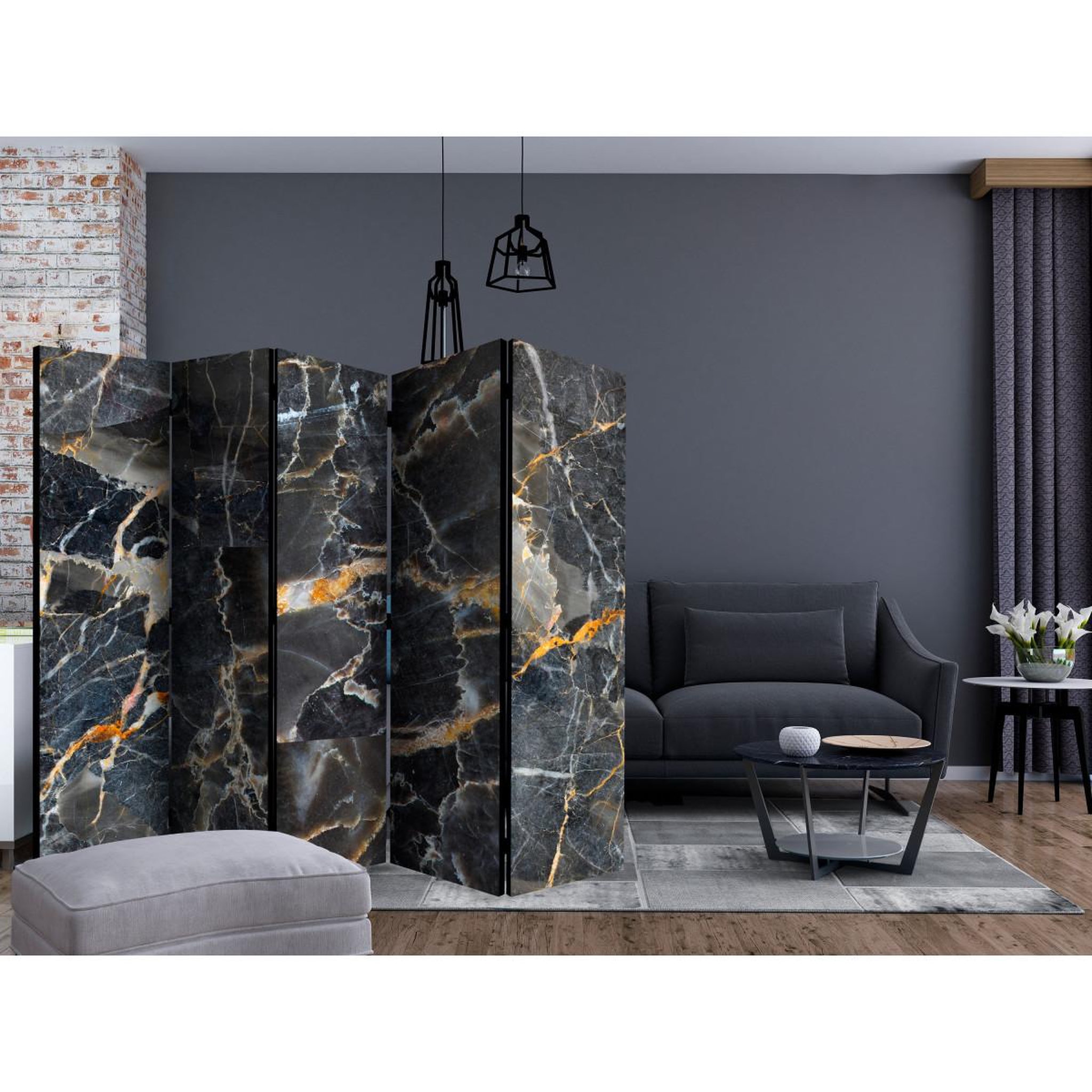 Voir la diapositive 2 : Paris Prix Paravent 5 volets  black marble  172x225cm