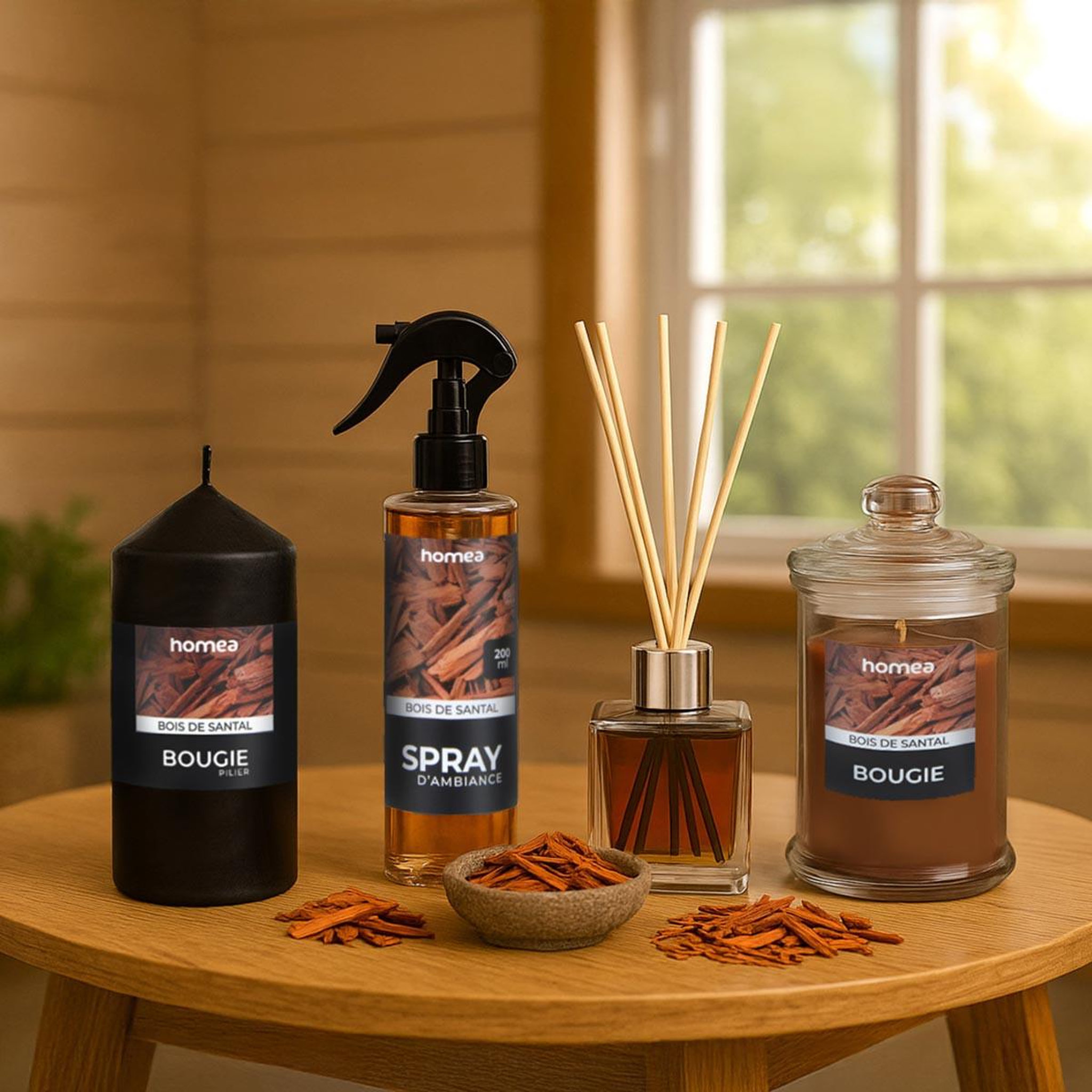 Voir la diapositive 2 : HOMEA Bougie verrine parfumée  essentiel ii  11cm bois de santal