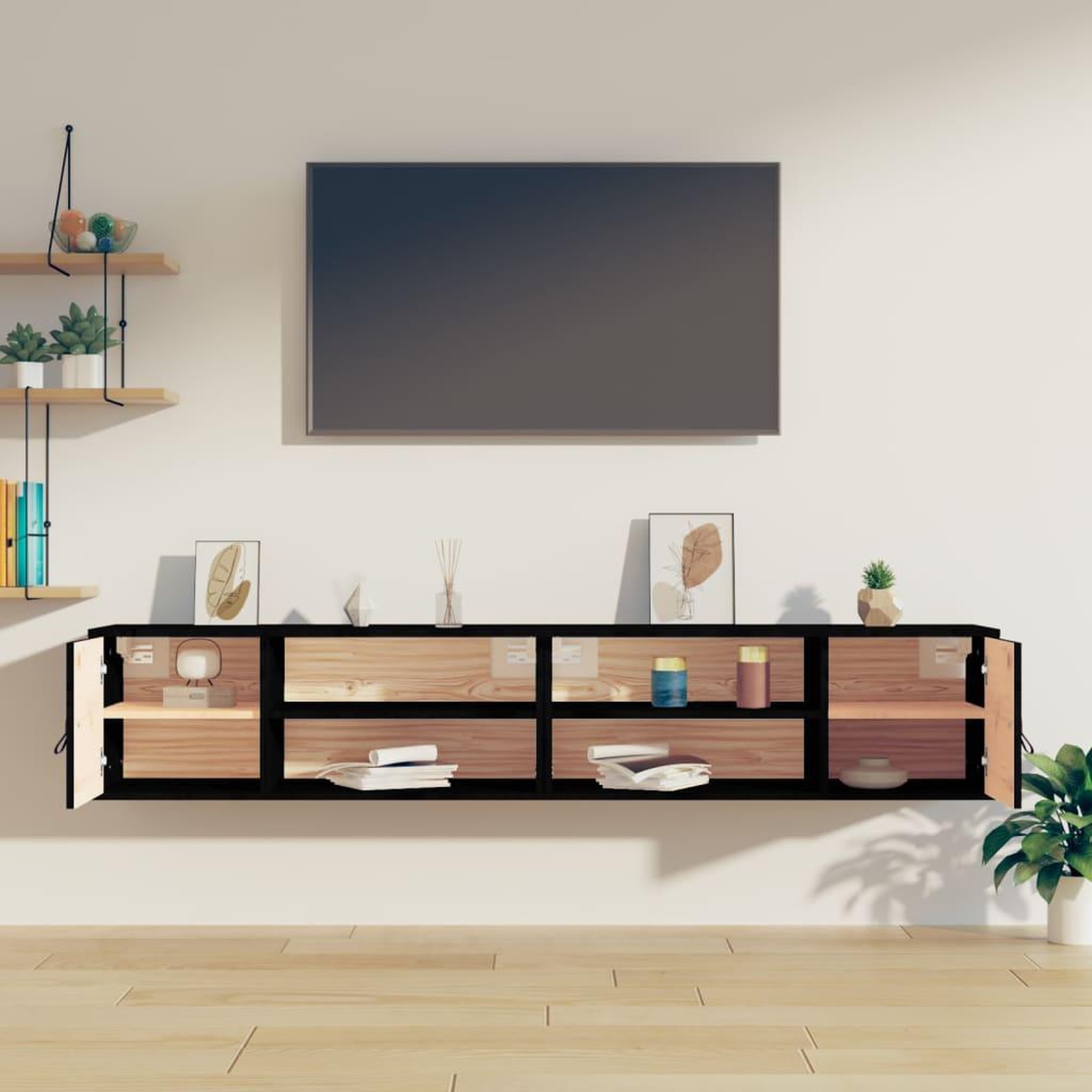 Voir la diapositive 3 : VIDAXL Armoires murales 2 pcs Noir 80x30x30 cm Bois de pin massif
