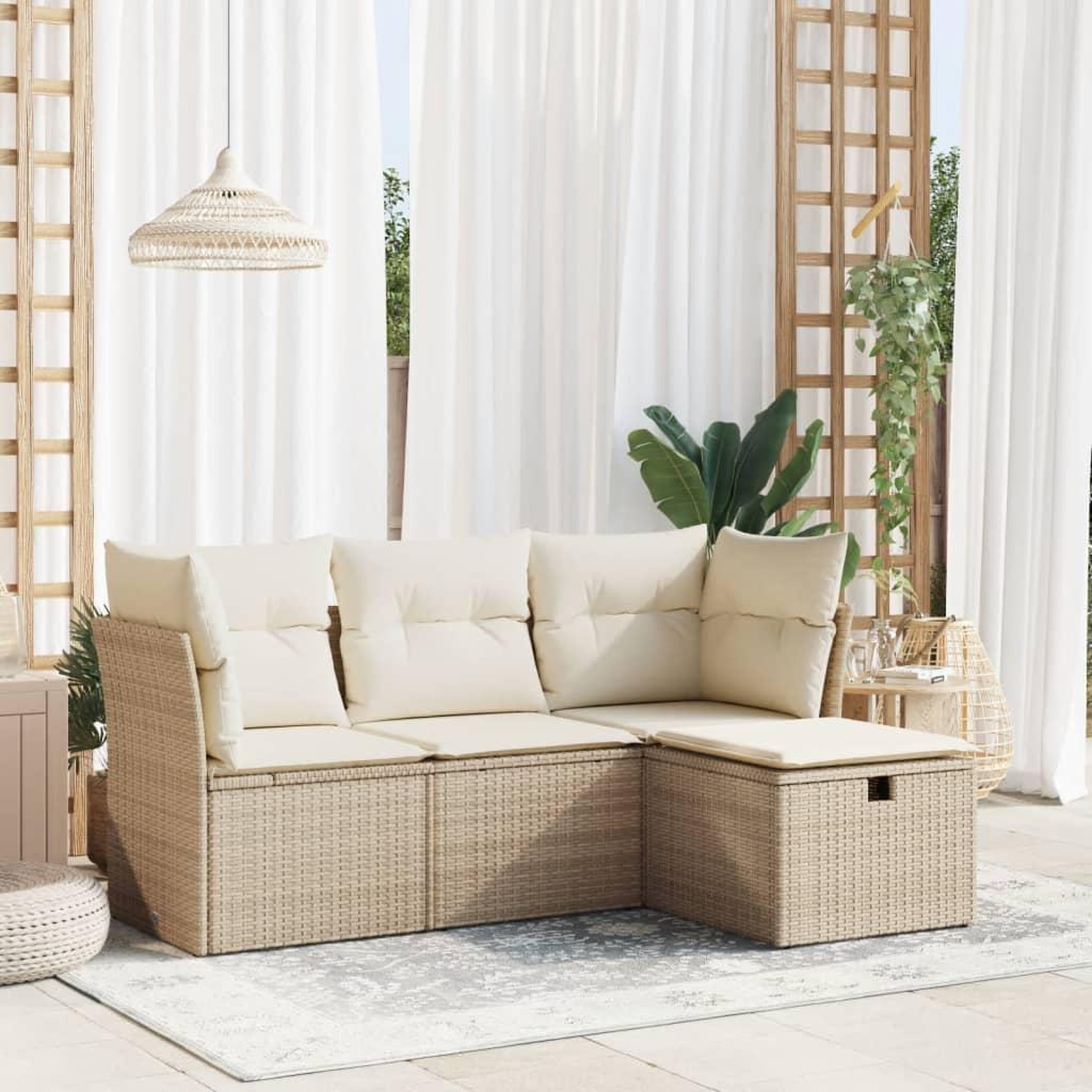 VIDAXL Salon de jardin avec coussins 4 pcs beige resine tressee