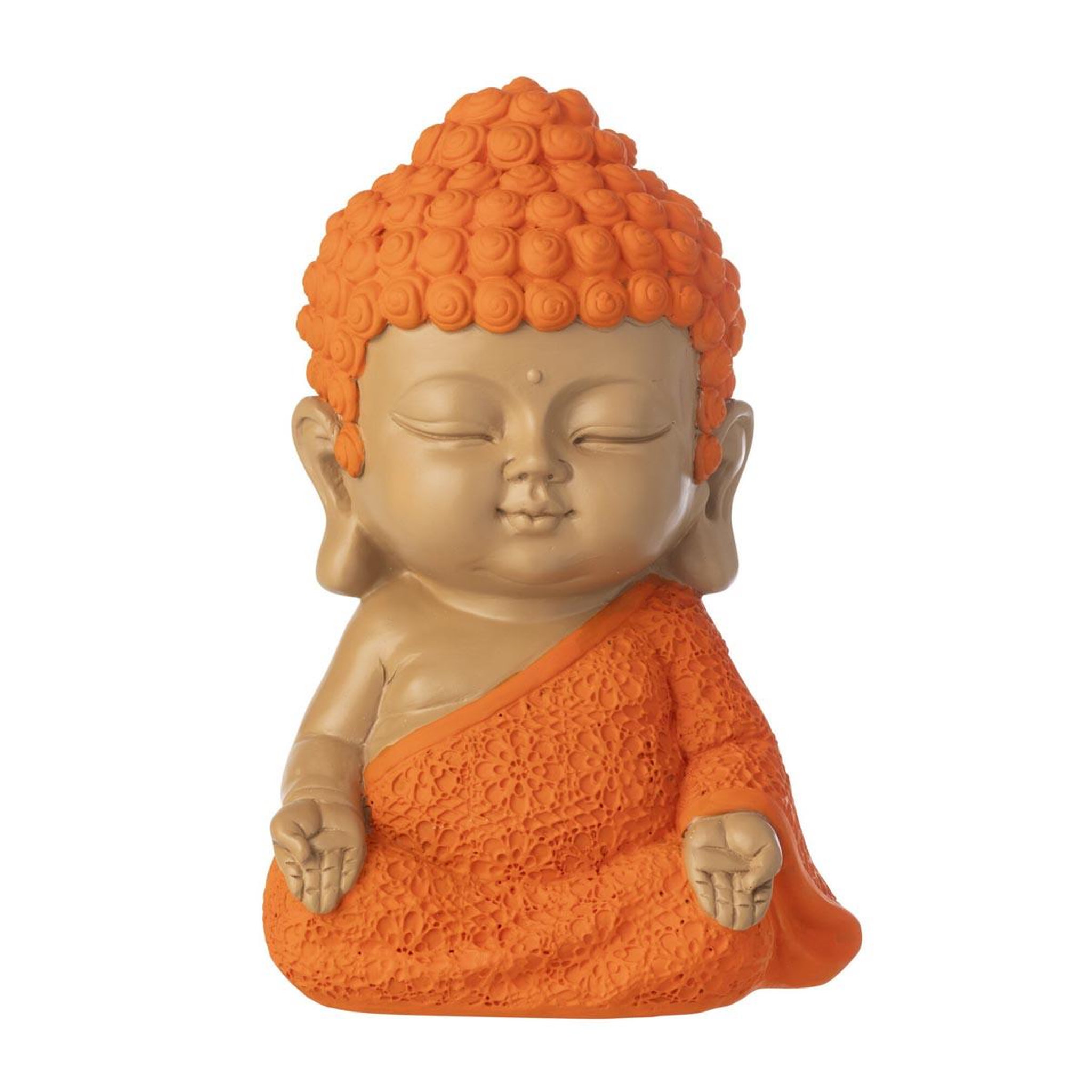 J-LINE Statuette déco moine zen  boudhi  20cm orange