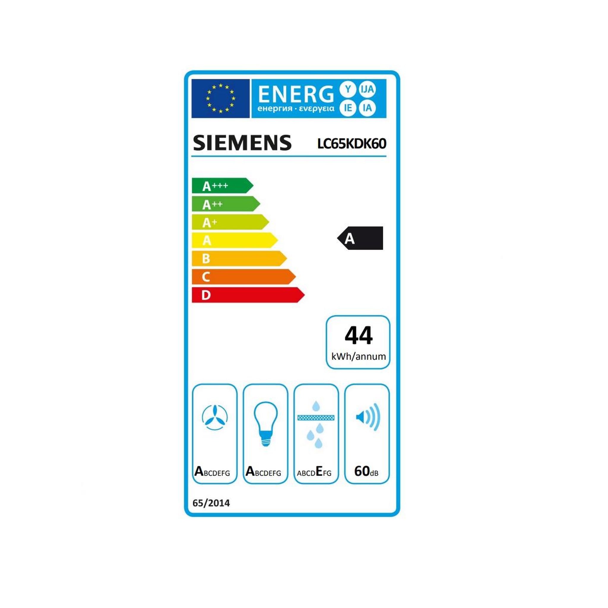 Voir la diapositive 2 : Siemens Hotte décorative inclinée 60cm 550m3/h noir - lc65kdk60