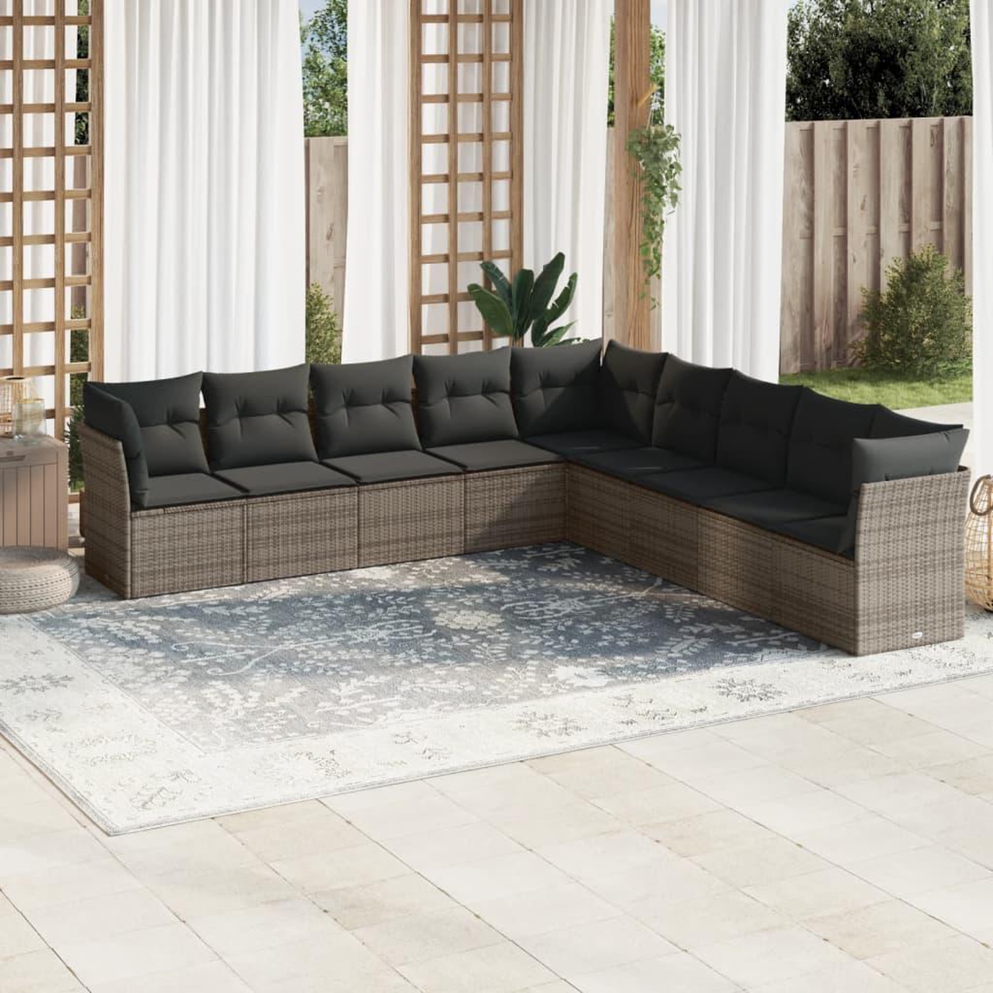 VIDAXL Salon de jardin 9 pcs avec coussins gris resine tressee