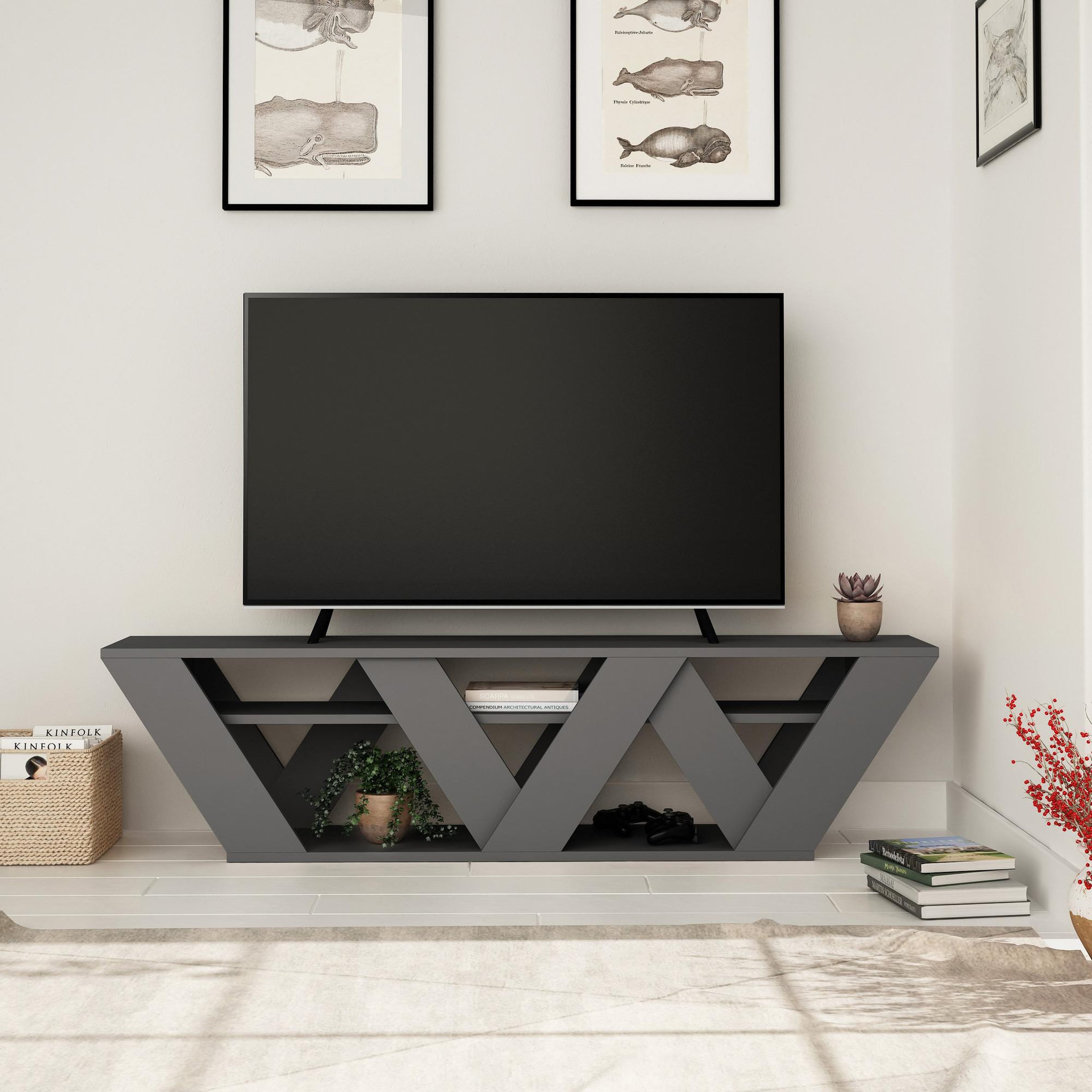 Voir la diapositive 2 : Habitat et Jardin Meuble tv en bois  ralla  - 158 x 30 x 40 cm - anthracite