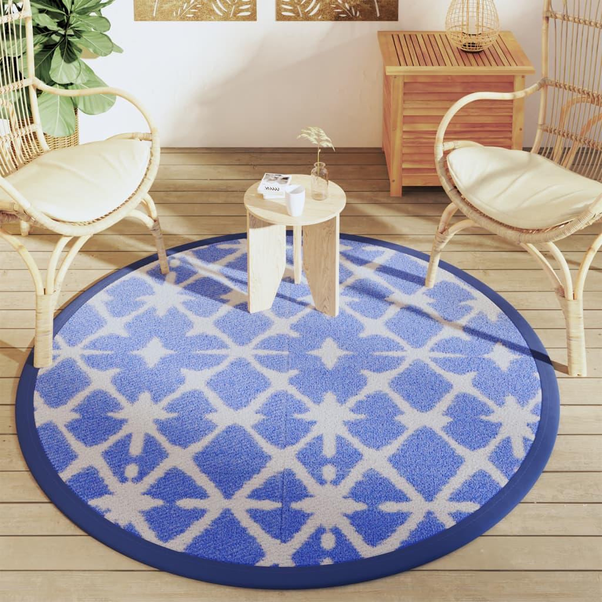 Voir la diapositive 3 : VIDAXL Tapis d'exterieur ARAKIL bleu et blanc Ø160 cm PP