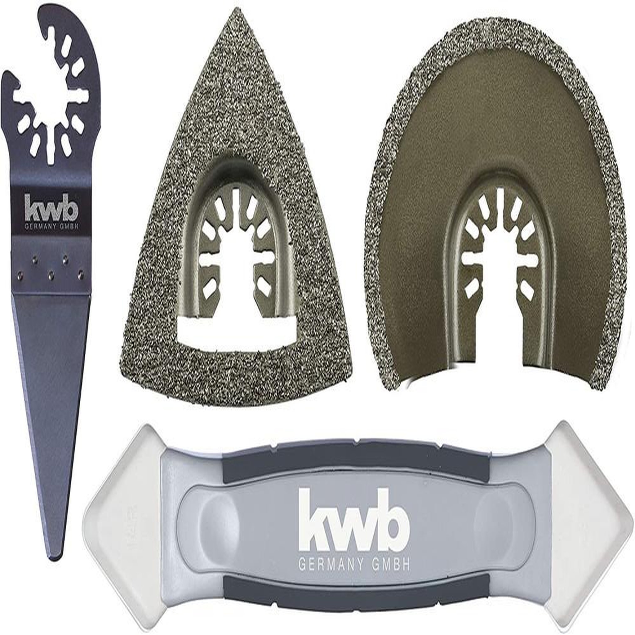 KWB Set de 4 outils multifonctions pour le carrelage (1 râpe, 2 lames de scie, 1 grattoir)
