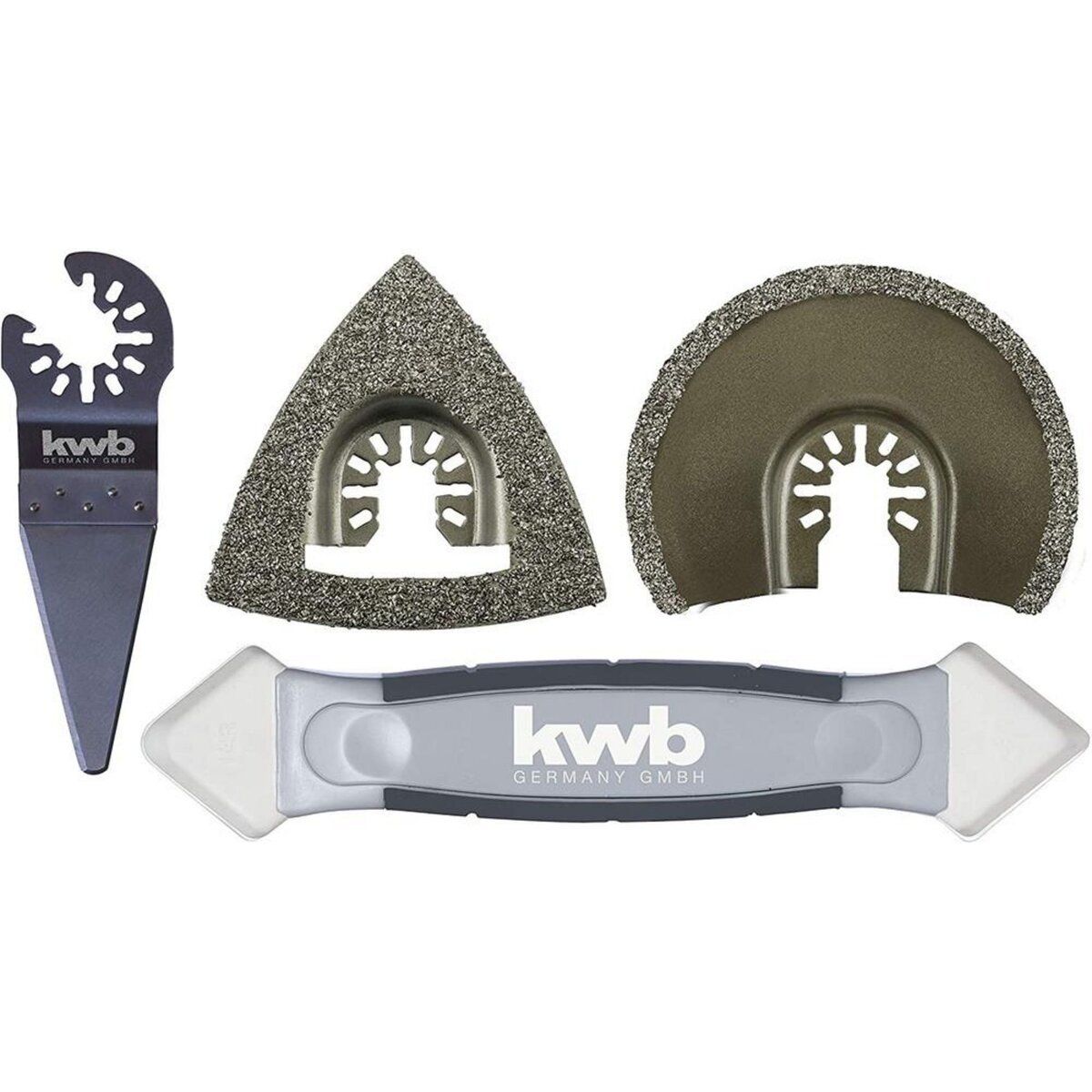 KWB Set de 4 outils multifonctions pour le carrelage (1 râpe, 2 lames de scie, 1 grattoir)