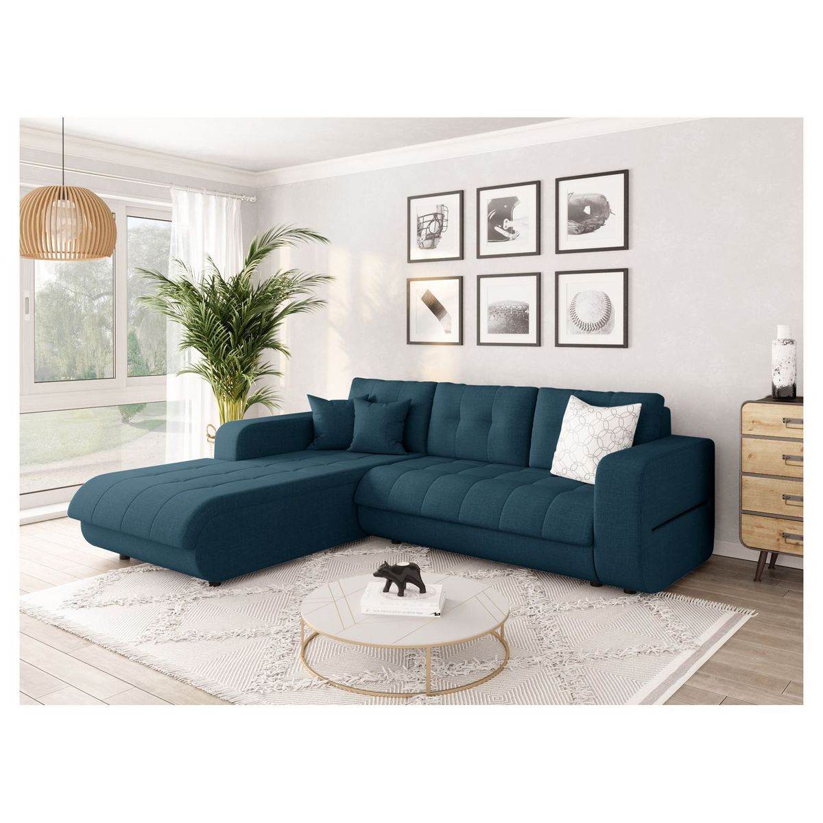 Canapé d'angle gauche convertible tissu CLELIA, 4 places