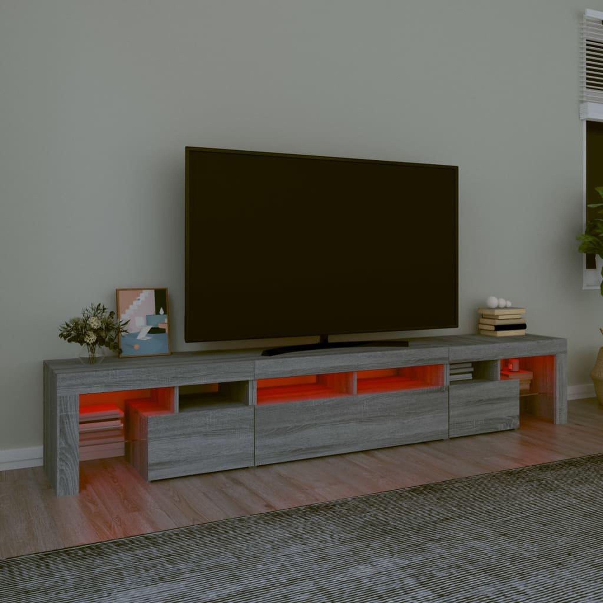 Voir la diapositive 5 : VIDAXL Meuble TV avec lumieres LED Sonoma gris 230x36,5x40 cm