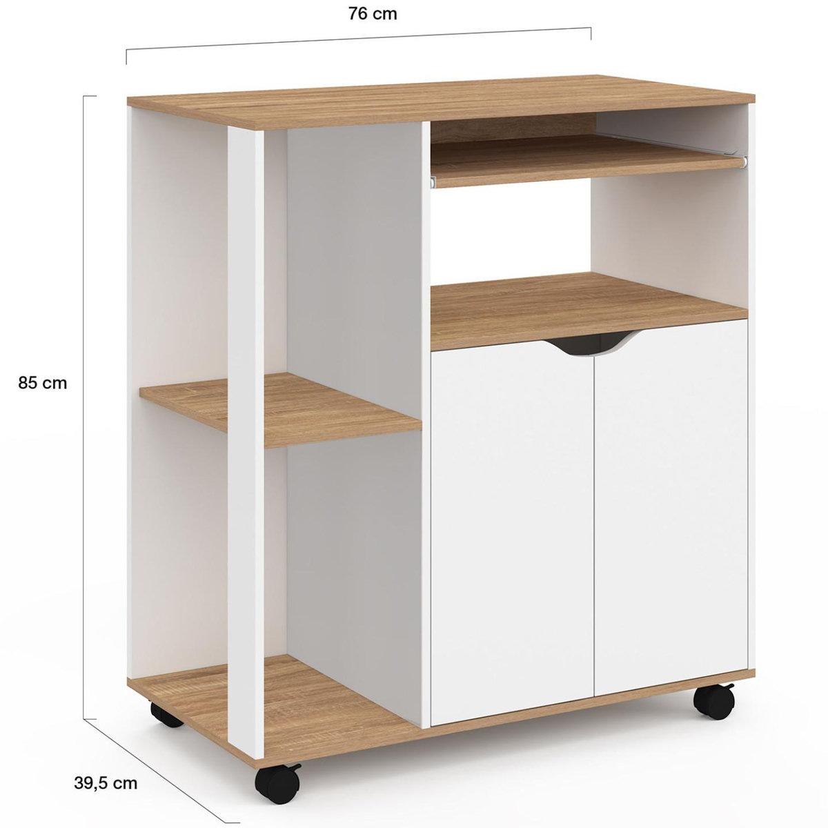 ID MARKET Desserte de cuisine COSI bois blanc et plateaux façon hêtre L.76 CM